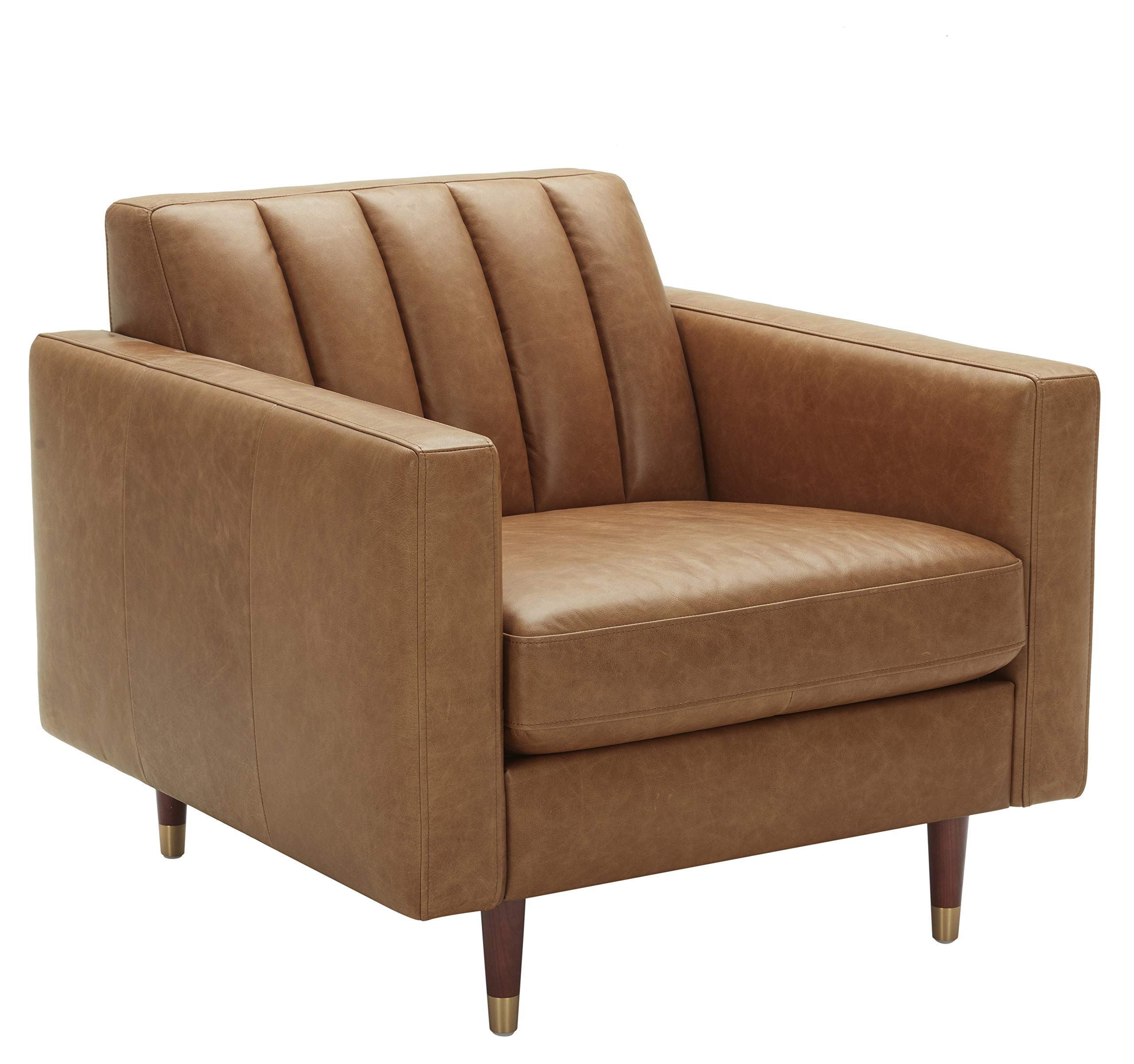 Amazon Brand – Rivet Damien Mid-Century Modern Channel-Backed Living Room Chair, 35"W, Leather, Cognac