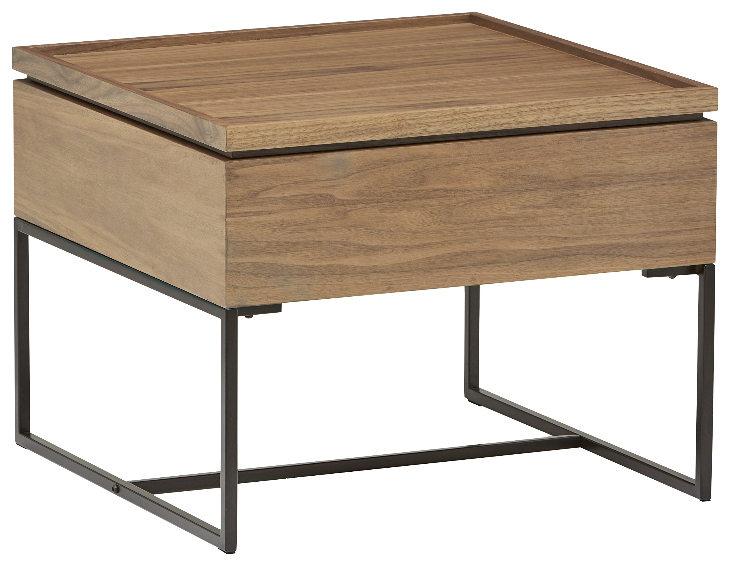 Amazon Brand – Rivet Axel Lift-Up Storage Wood and Metal Side End Table, Walnut and Black