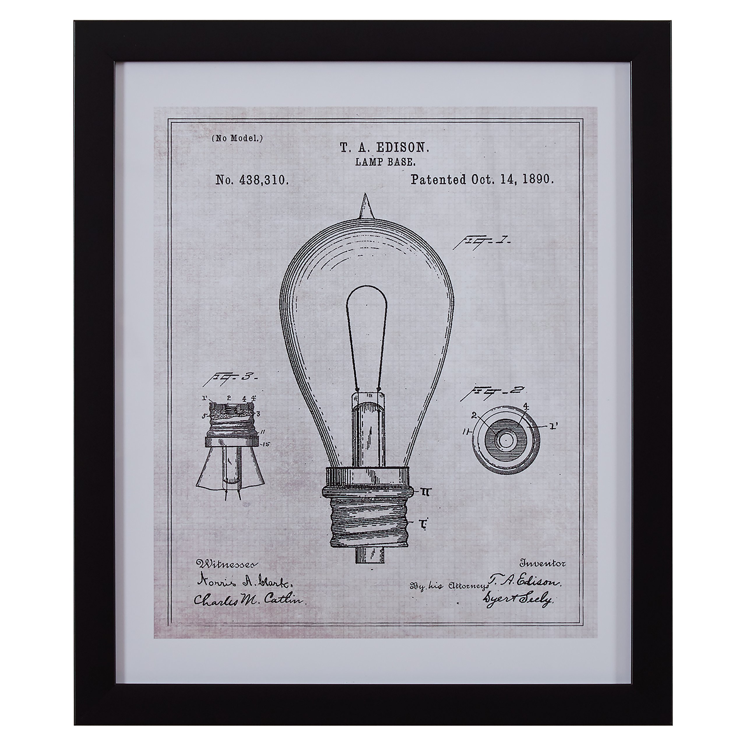 Amazon Brand – Rivet Black and White Vintage Print Wall Art of 1890 Bulb in Black Frame, 17" x 20"