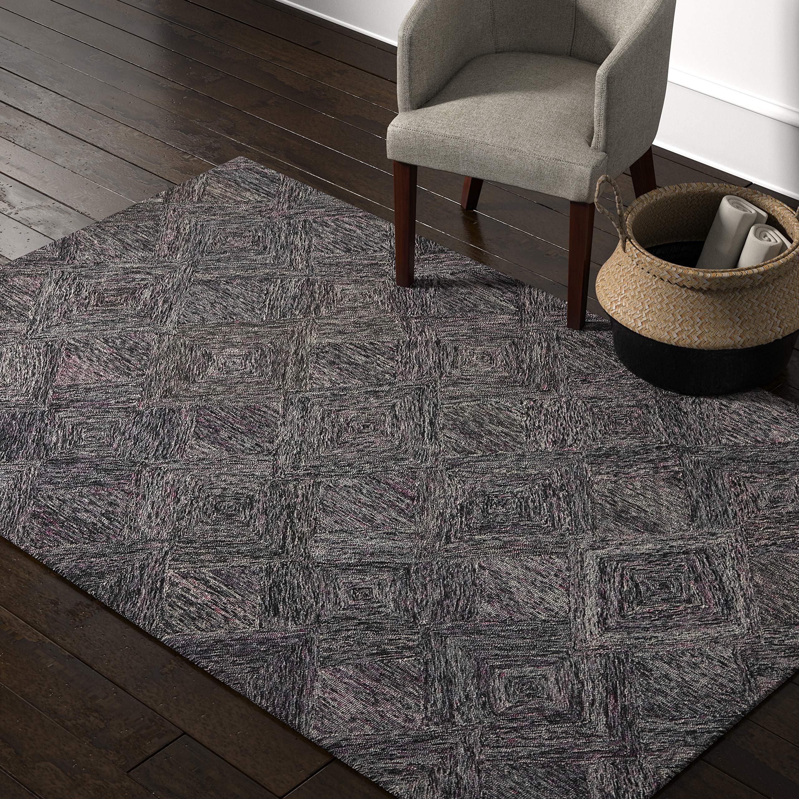 Amazon Brand – Rivet Motion Modern Patterned Wool Area Rug, 5' x 7' 6", Heathered Grey