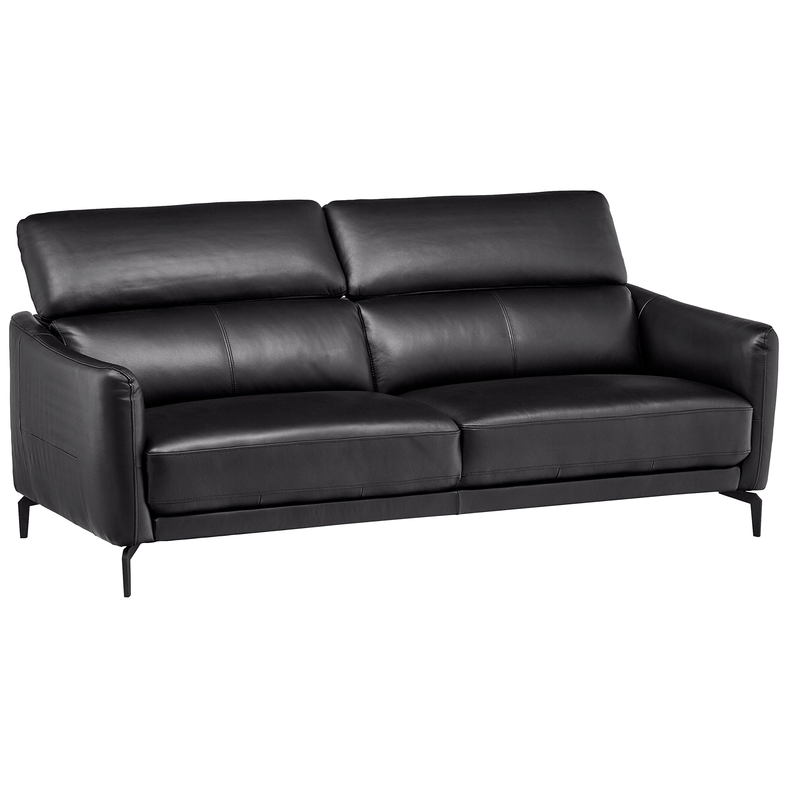 Amazon Brand – Rivet Kaden Mid-Century Modern Adjustable Headrest Leather Loveseat Sofa, 77.5"W, Black Leather