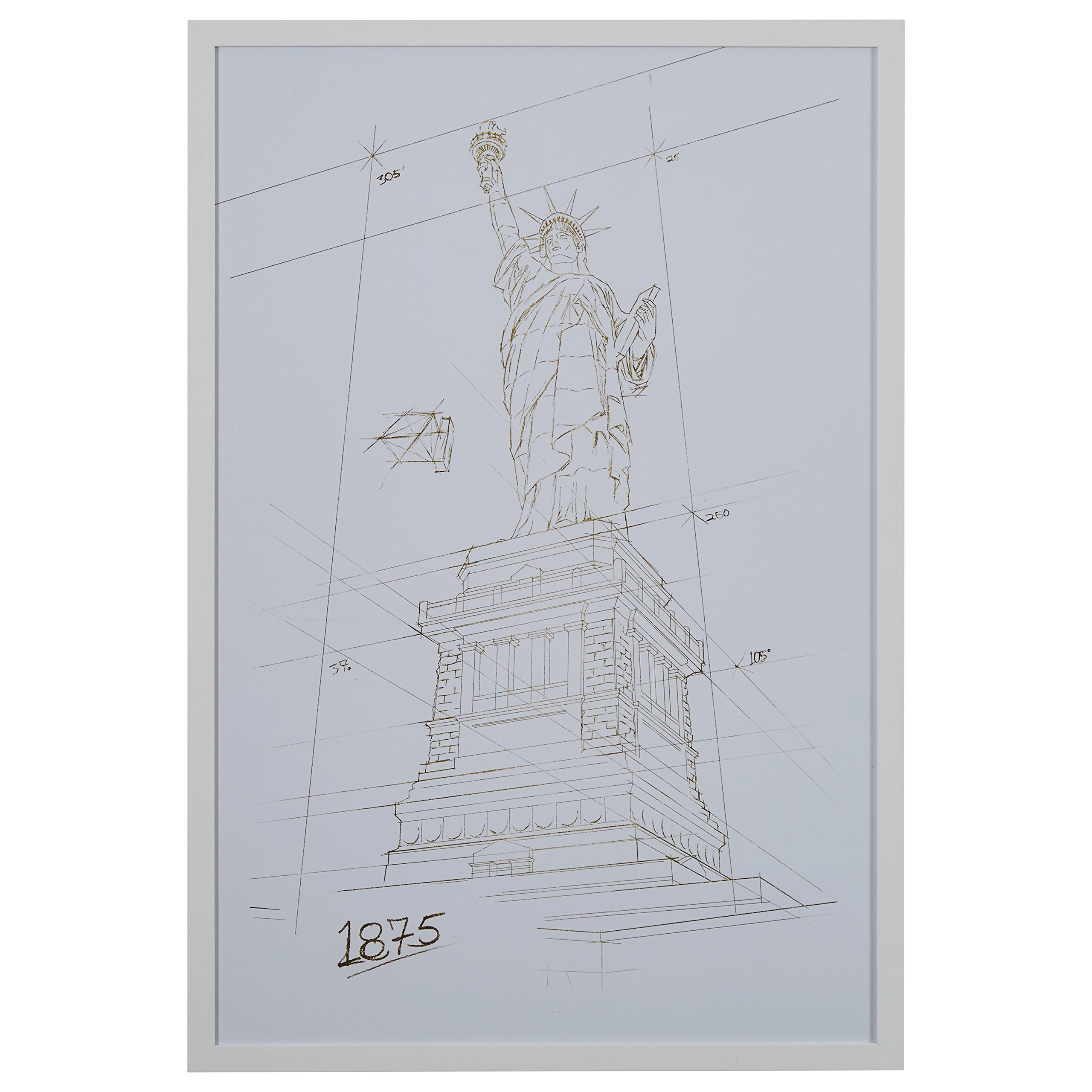 Amazon Brand – Stone & Beam Modern Gold/White and White Print Wall Art of Statue of Liberty, White Frame, 32" x 47"