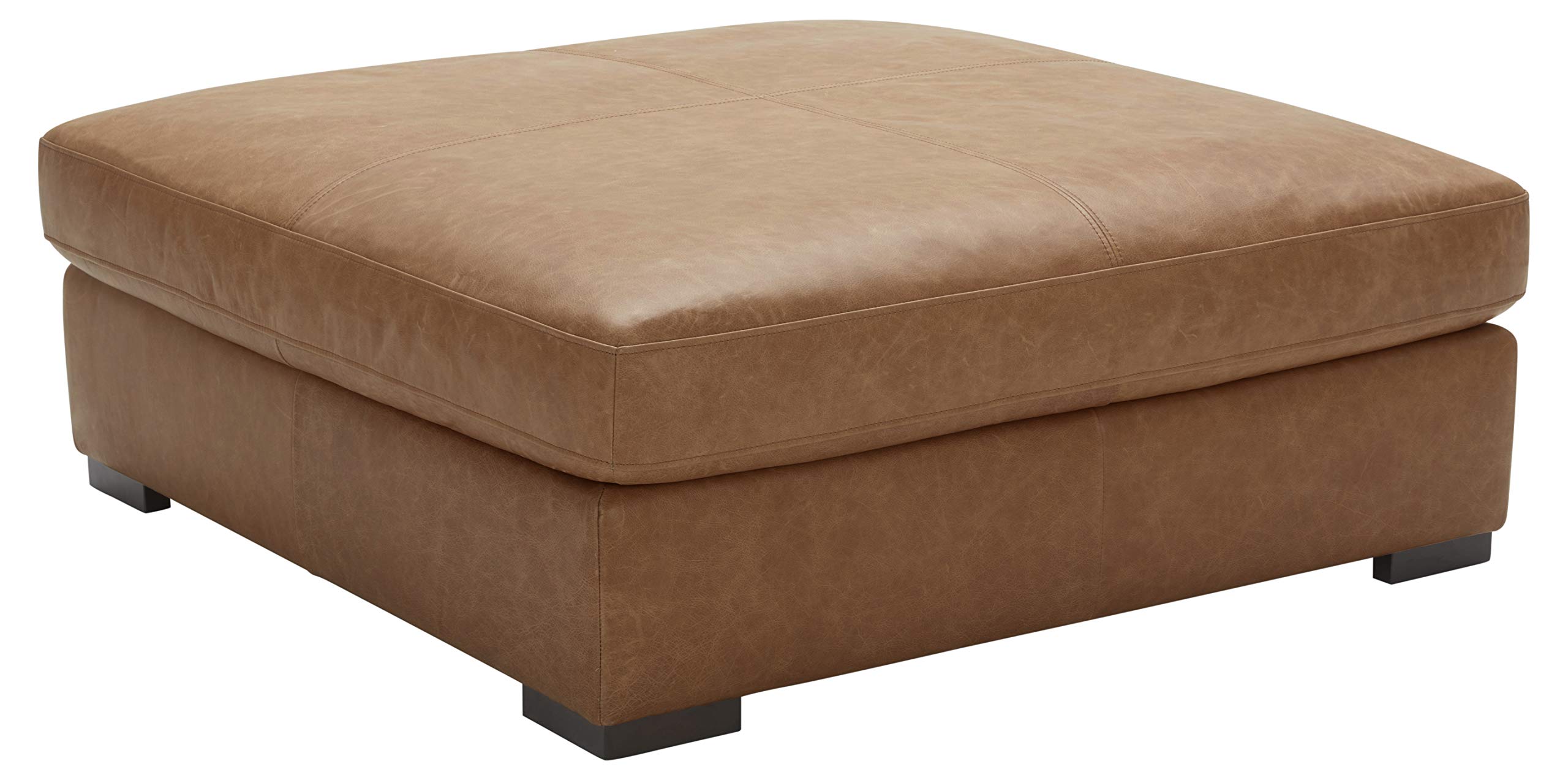 Amazon Brand – Stone & Beam Lauren Down Filled Oversized Leather Ottoman with Hardwood Frame, 46.5"W, Cognac