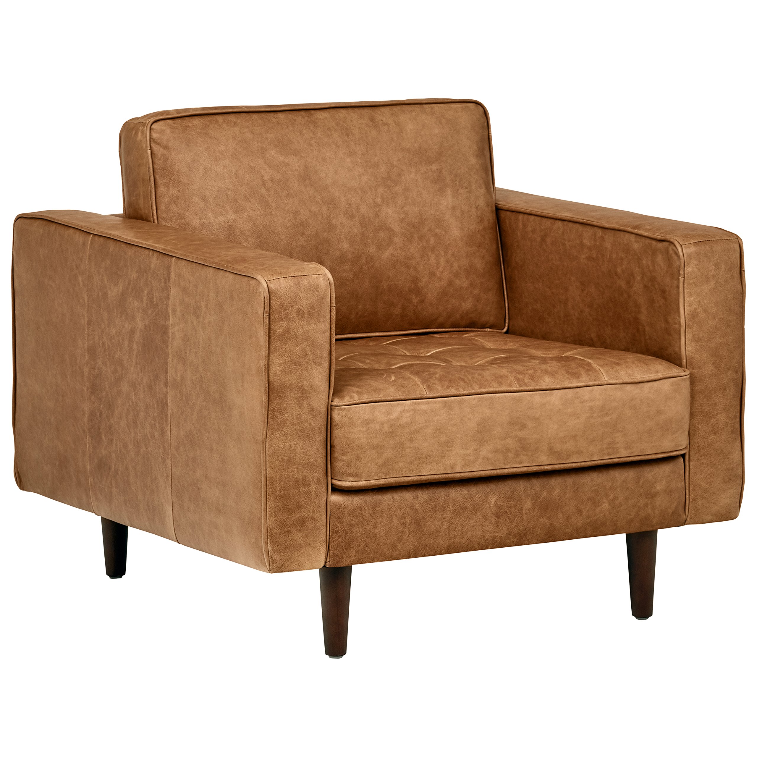Amazon Brand – Rivet Aiden Tufted Mid-Century Modern Leather Accent Chair, 35.4"W, Cognac
