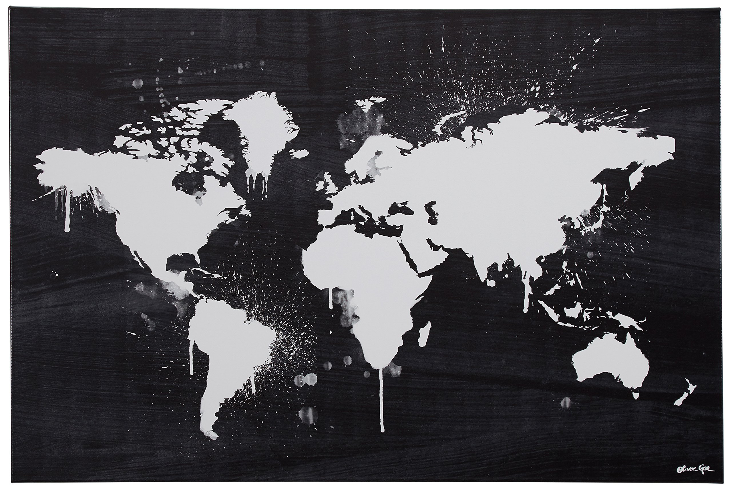 Amazon Brand – Rivet Black and White Paint Drip World Map Canvas Print Wall Art, 24" x 16"