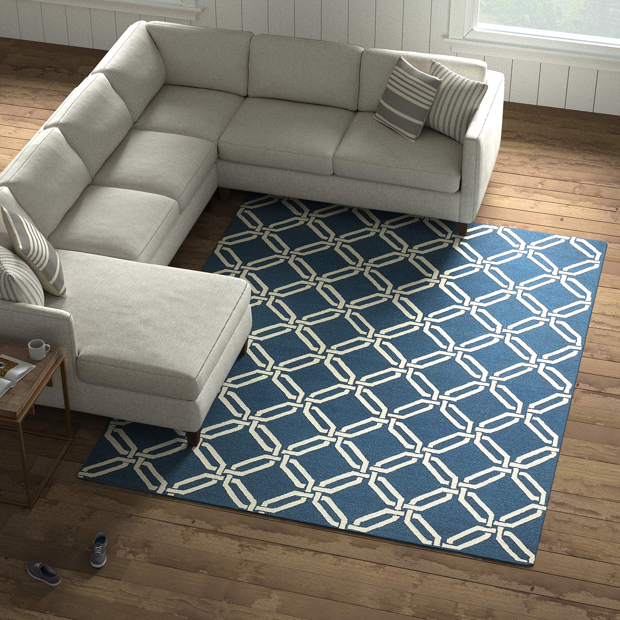 Amazon Brand – Stone & Beam Contemporary Interlocking Rings Wool Area Rug, 7' 6" x 9' 6", Navy