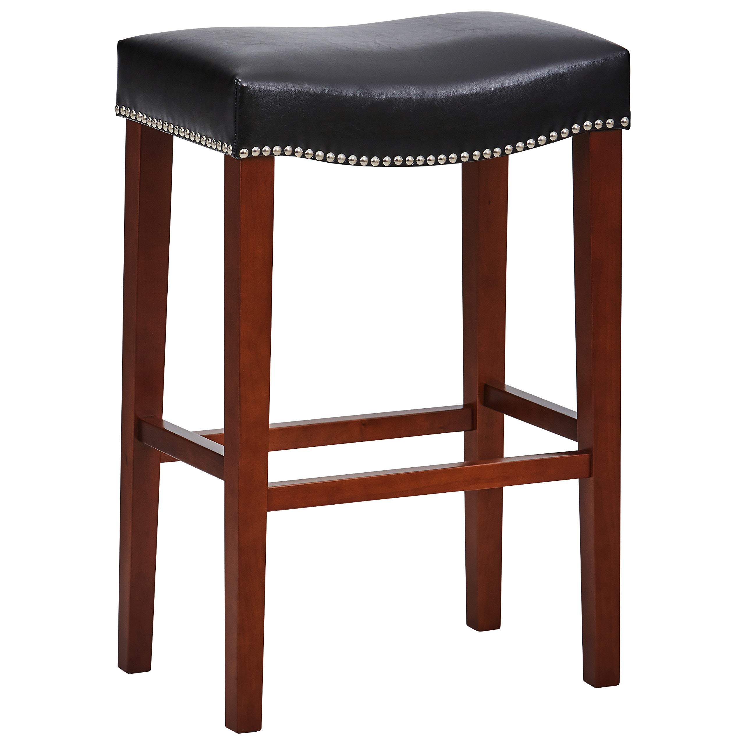 Amazon Brand – Ravenna Home Faraday Saddle Nailhead Bar Stool, 30.5"H, Black Faux Leather