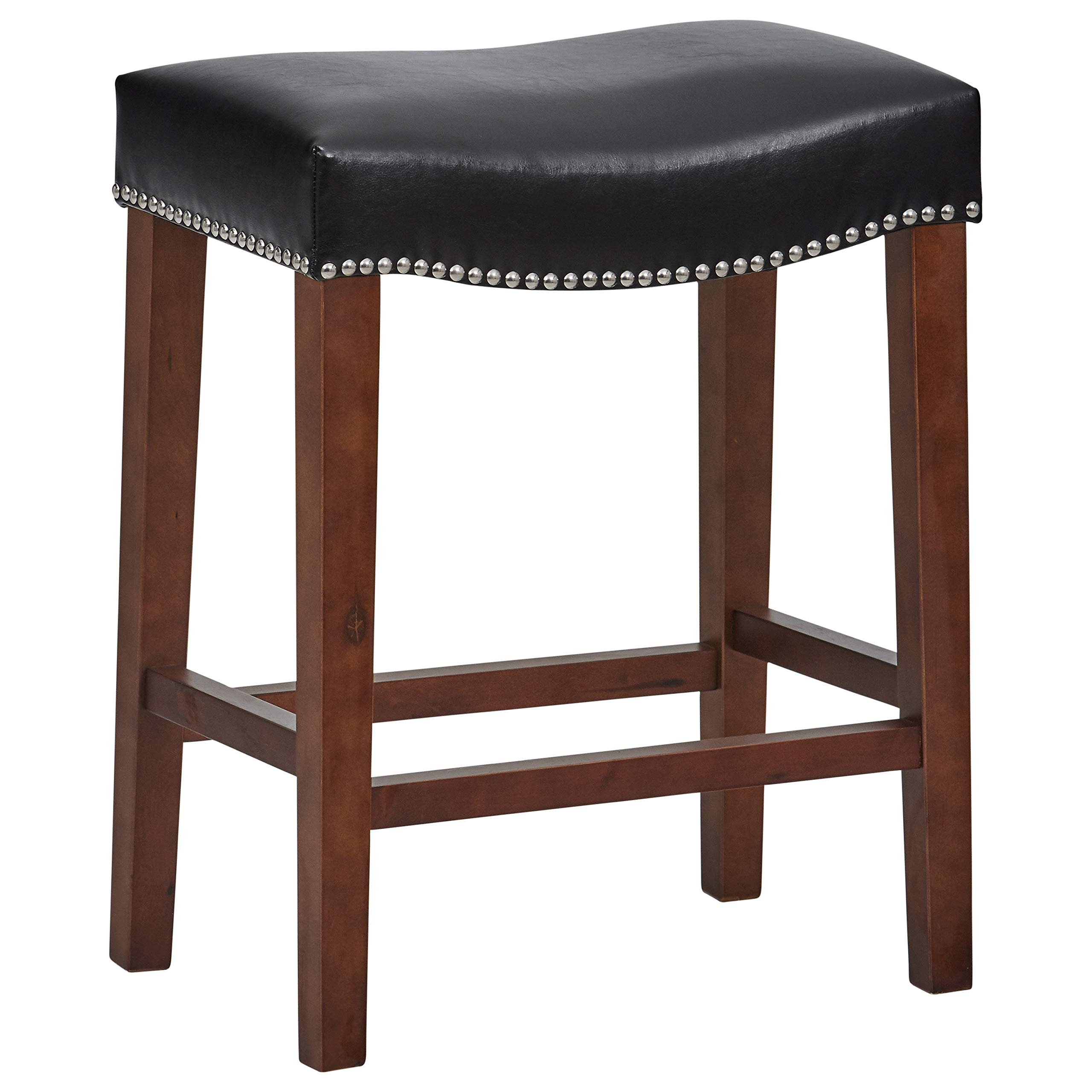 Amazon Brand – Ravenna Home Faraday Saddle Nailhead Counter Stool, 26"H, Black Faux Leather