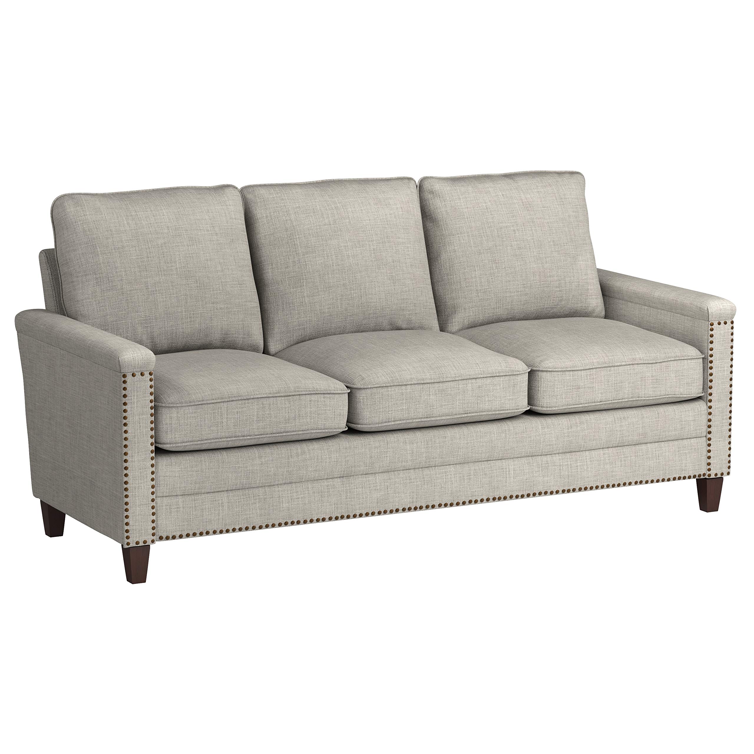 Amazon Brand – Ravenna Home Raymond Casual Nailhead Trim Sofa, 76"W, Light Grey