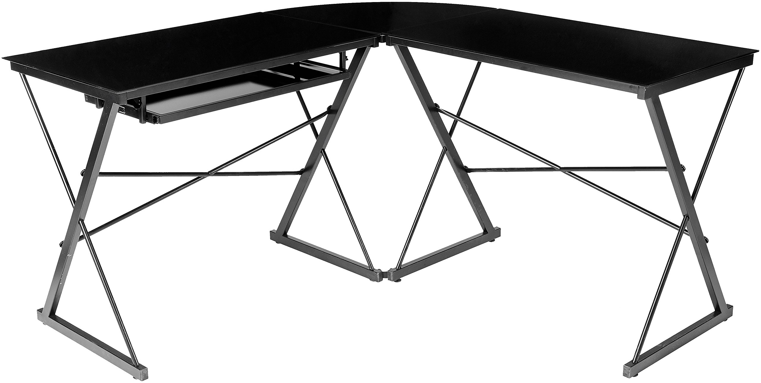 AmazonBasics Three Piece Corner Gaming Computer Desk - Black with Black Glass
