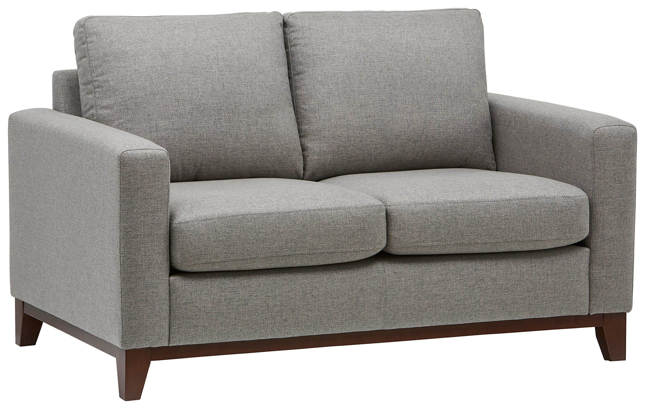 Amazon Brand – Rivet North End Modern Wood Accent Loveseat Sofa Couch, 58.7"W, Grey Weave