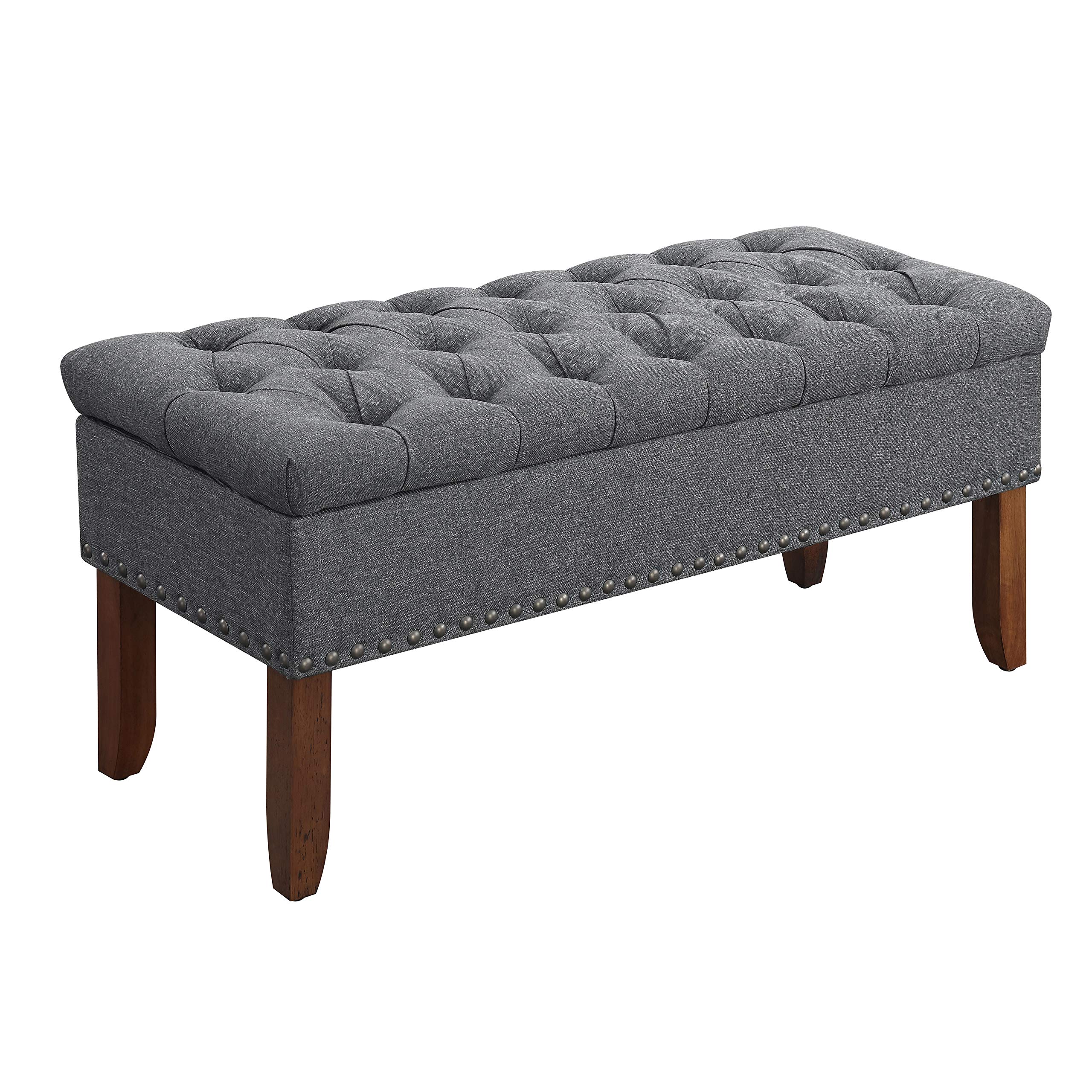 Amazon Brand – Ravenna Home Galer Tufted Nailhead Lift Top Storage Bedroom and Entryway Bench, 15.75"W, Charcoal Grey