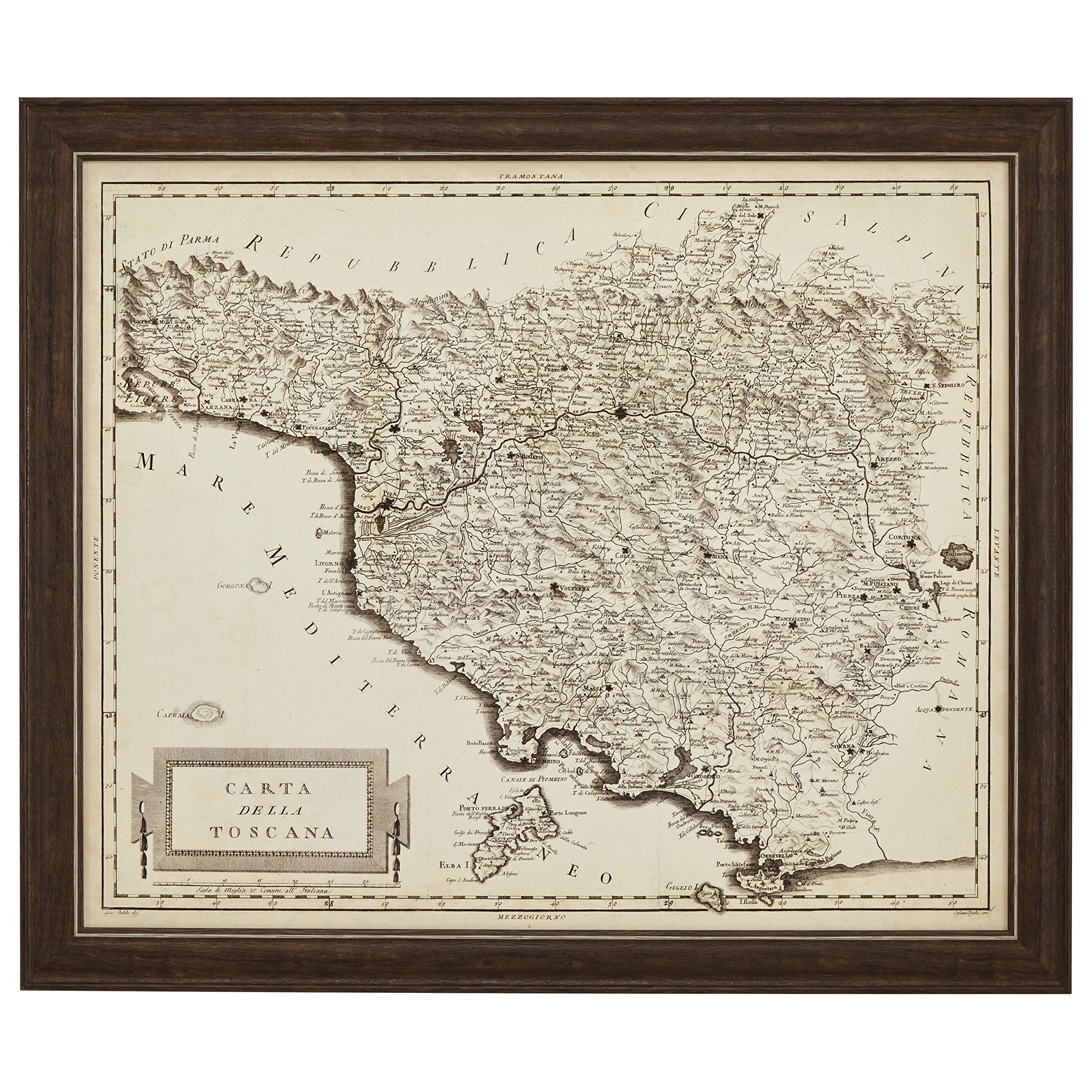 Amazon Brand – Stone & Beam Vintage England and Wales Map, Dark Wood-Tone Frame, 35" x 41"