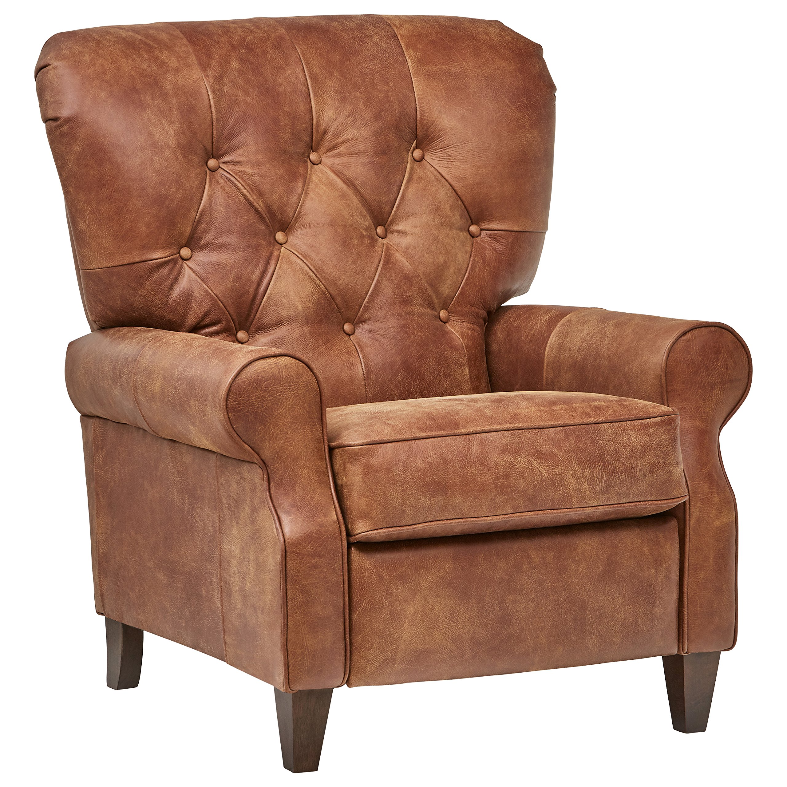 Amazon Brand – Stone & Beam Appleton Farmhouse Tufted Leather Recliner, 35"W, Saddle Brown