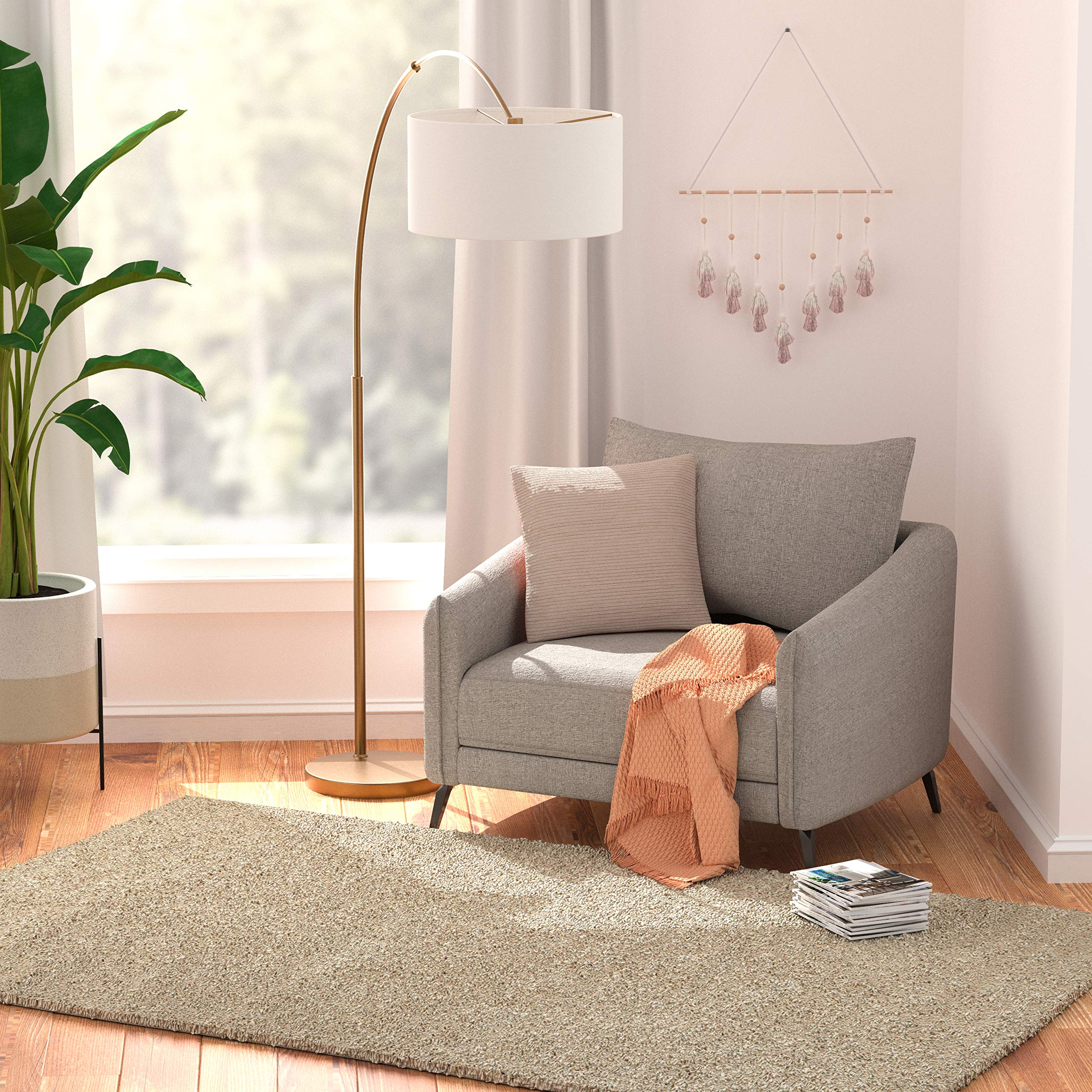 Amazon Basics Modern Plush Standard-Pile Shag Area Rug - 5x8 (4'11" x 7'8"), Beige
