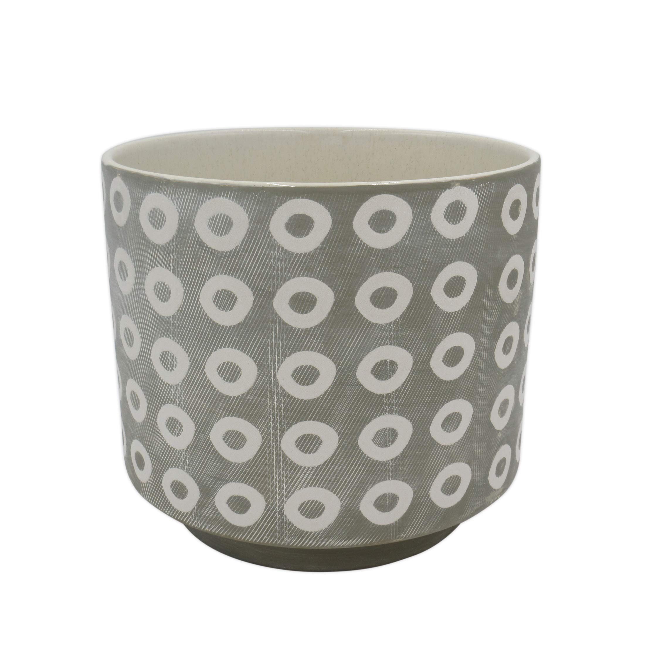 Amazon Brand – Rivet Rustic Circle-Patterned Stoneware Planter, 6.3"H, White and Gray