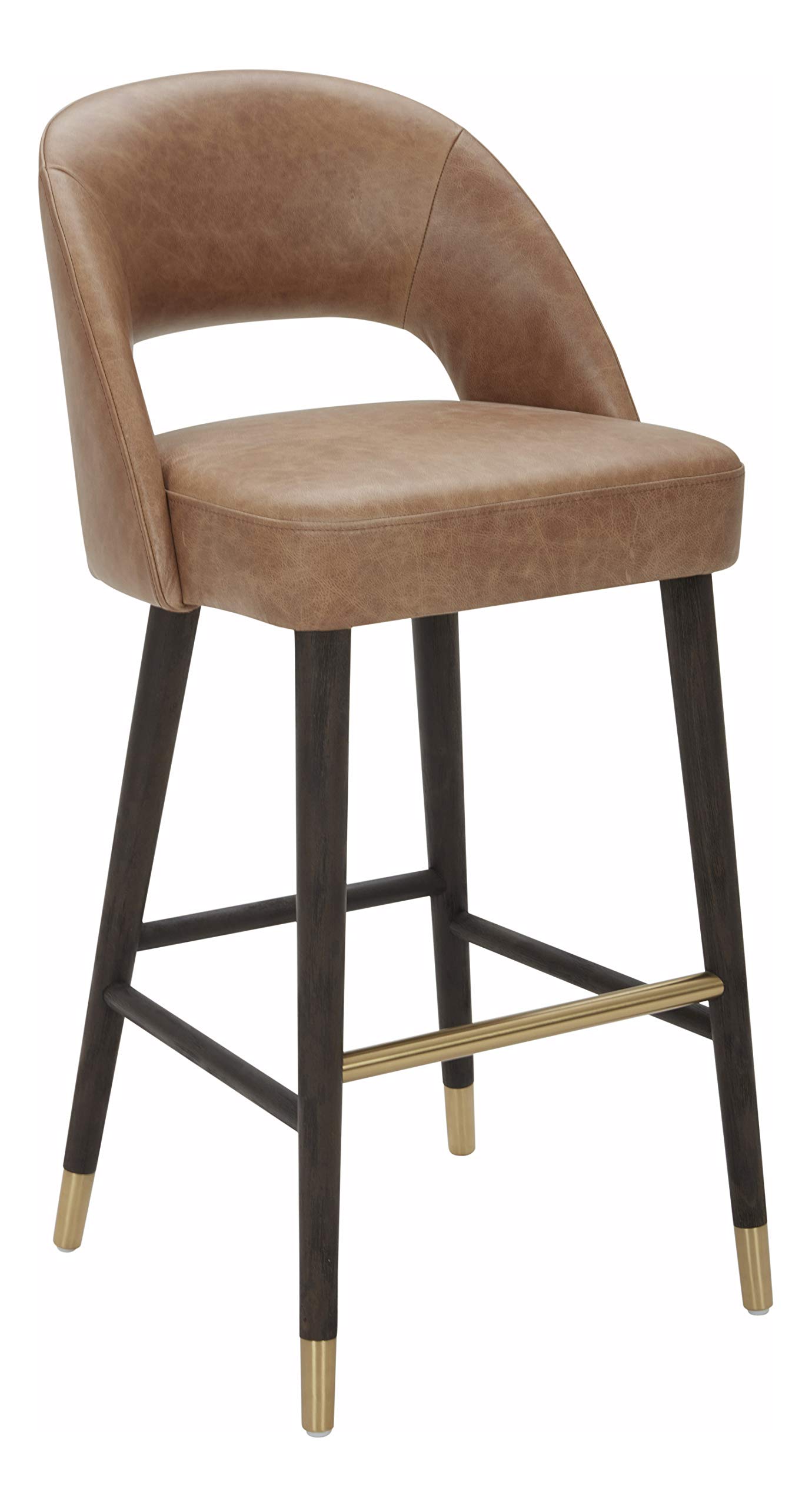 Amazon Brand – Rivet Whit Contemporary Leather Bar Stool with Gold Accents, 41"H, Light Brown