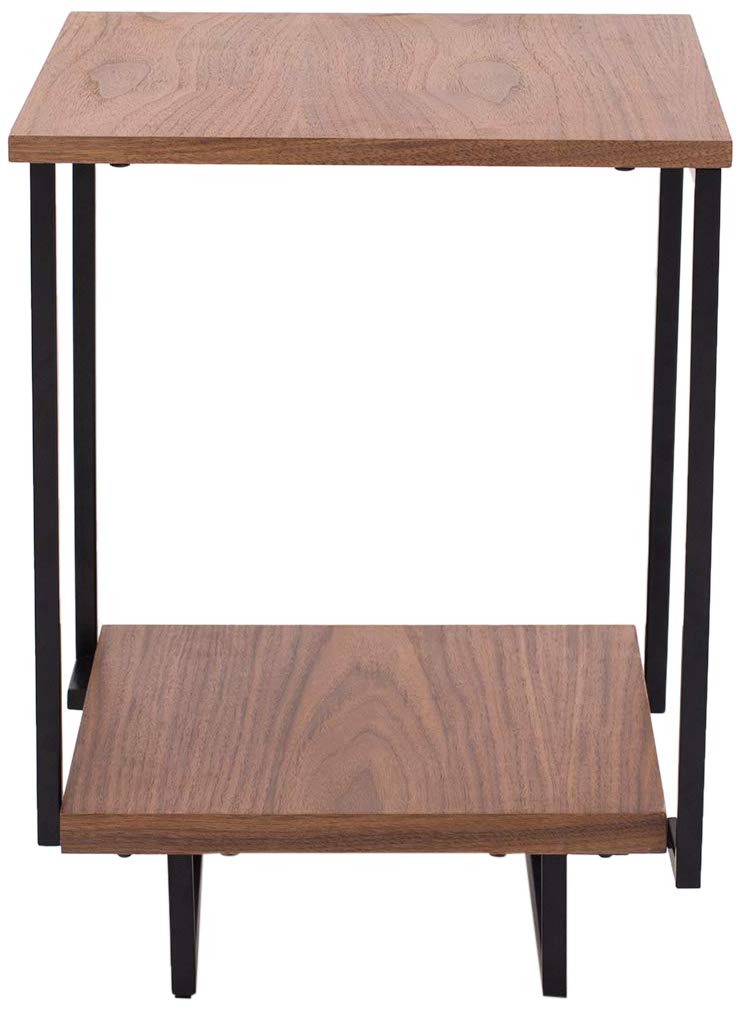Amazon Brand - Rivet End/Side Table with 2 Shelves, 40 x 40 x 54cm, MDF with Walnut Veneer/Black Metal Frame