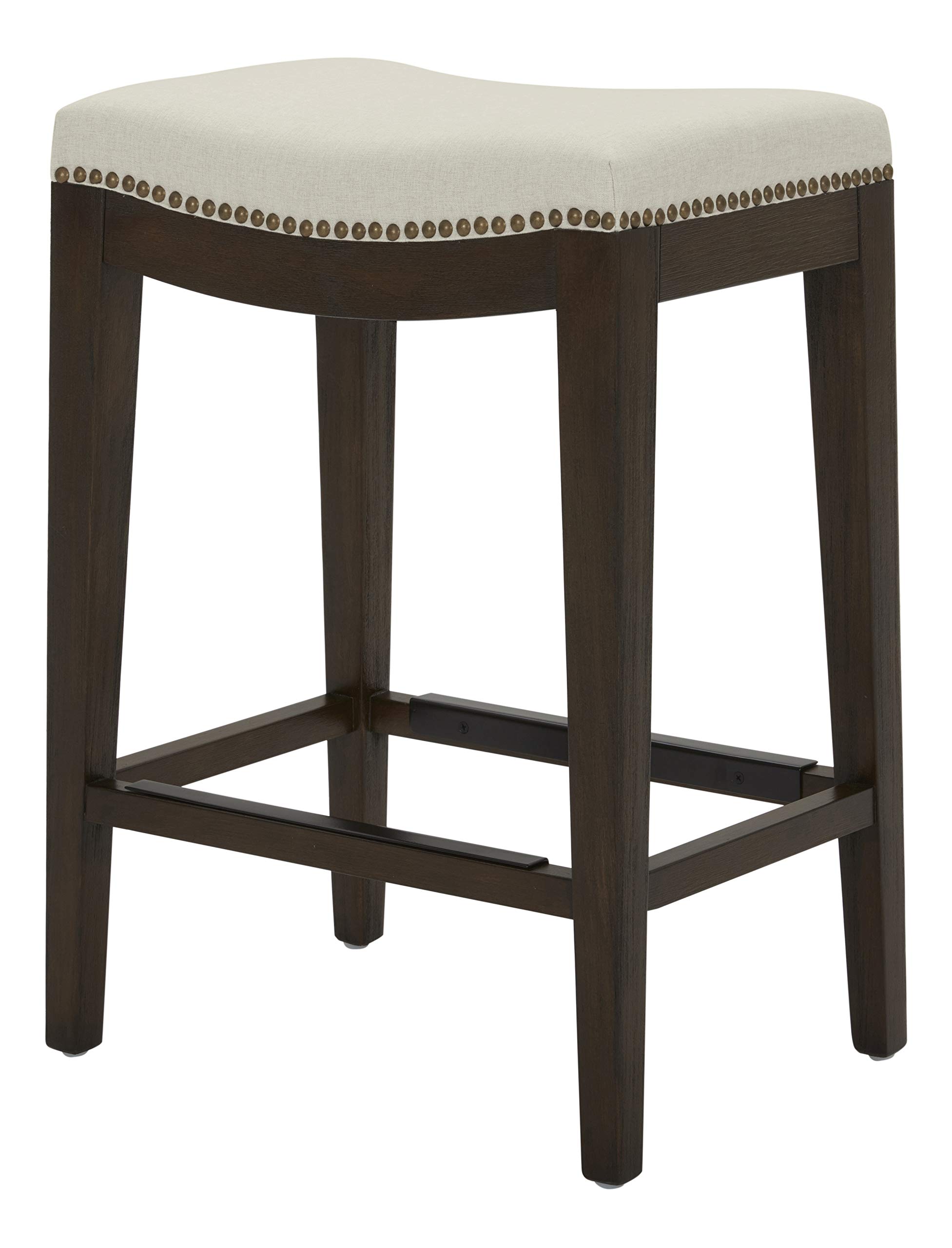 Amazon Brand – Stone & Beam Elden Nailhead-Trim Saddle Kitchen Counter Height Backless Stool, 26"H, Chalk