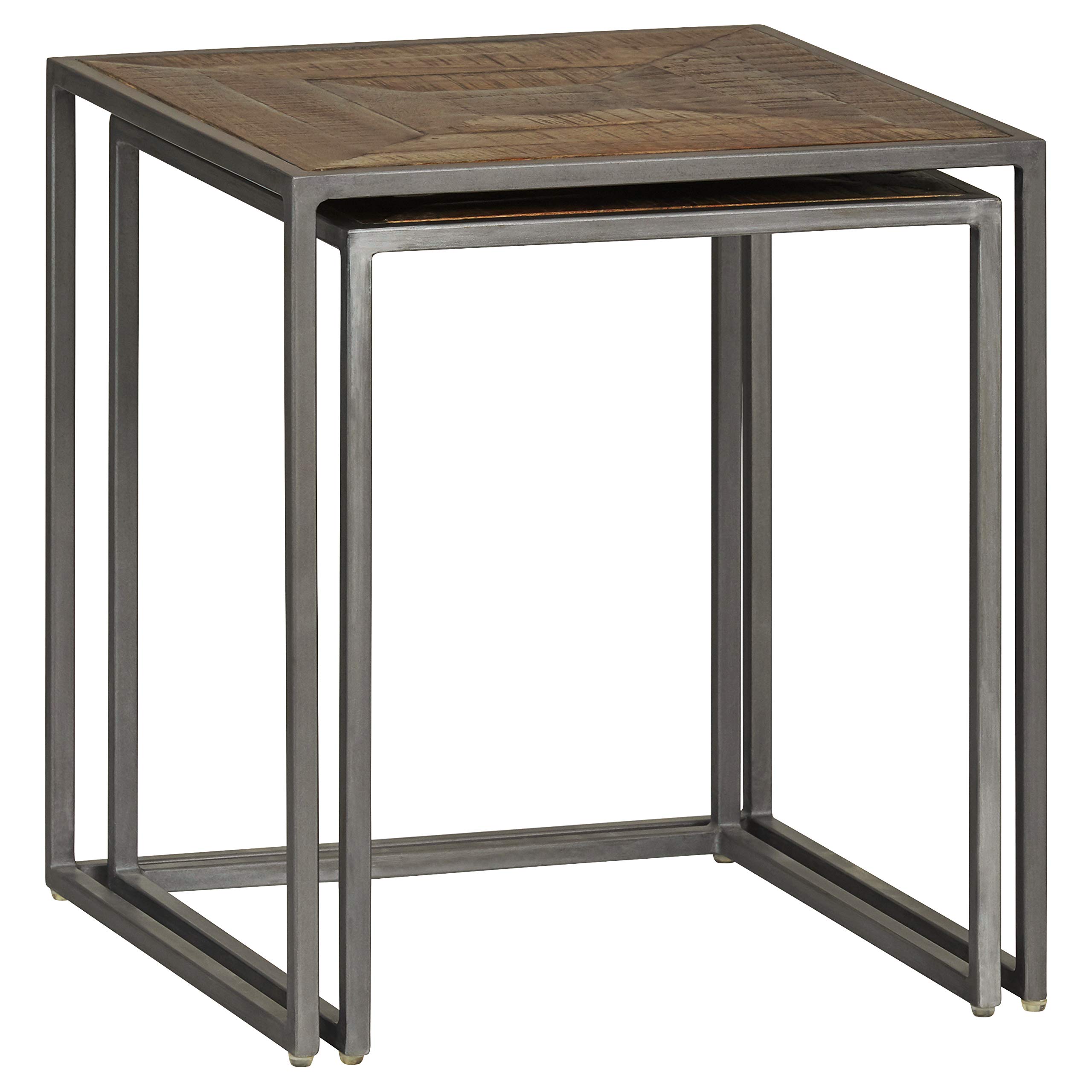 Amazon Brand – Stone & Beam Industrial Nesting Tables, Set of 2, 17.75"W and 15.35"W, Mango Wood and Light Gray