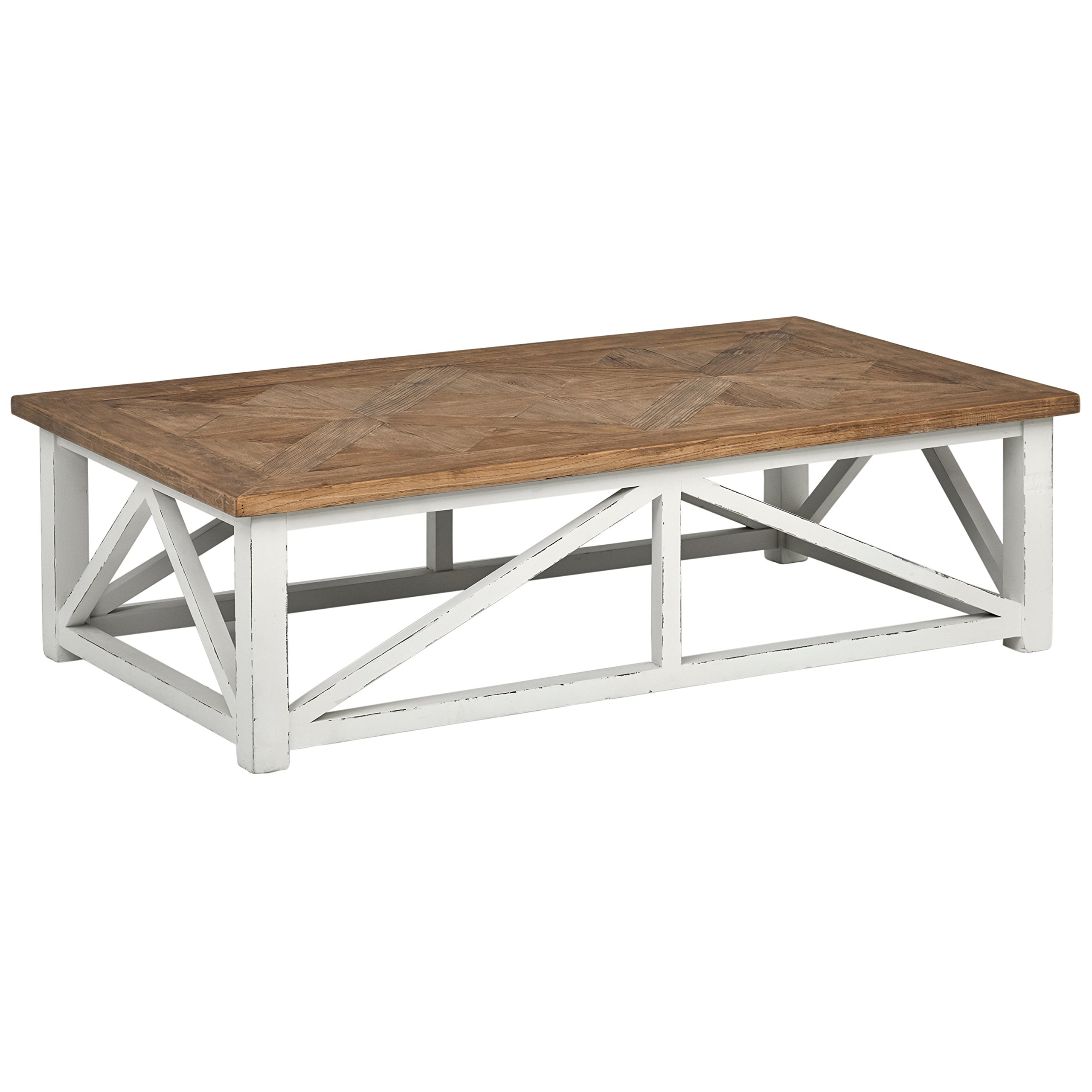 Amazon Brand – Stone & Beam Coastal Breeze Rustic Farmhouse Coffee Table, 55.1"W, Natural and White