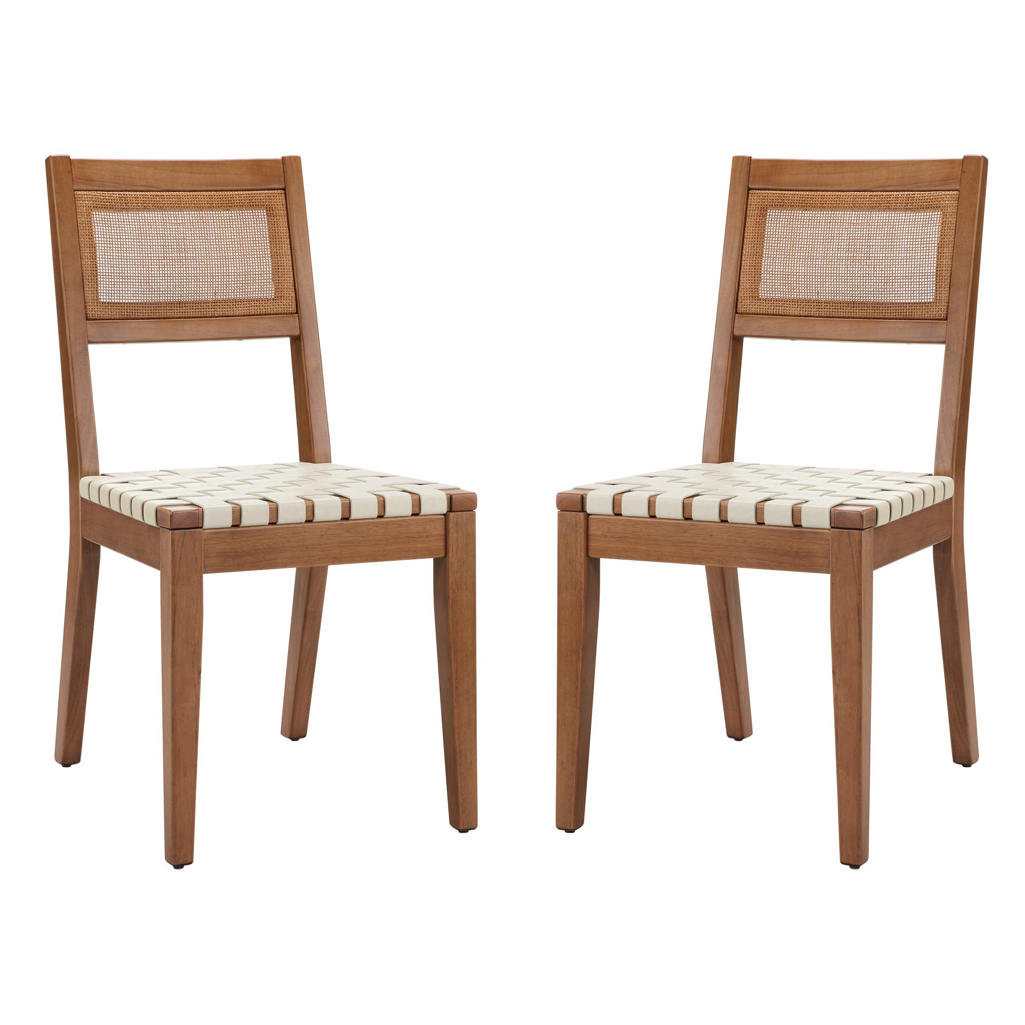 Amazon Brand – Rivet Erikson Vegan Leather Woven Dining Chair, Set of 2, 18"W, Beige