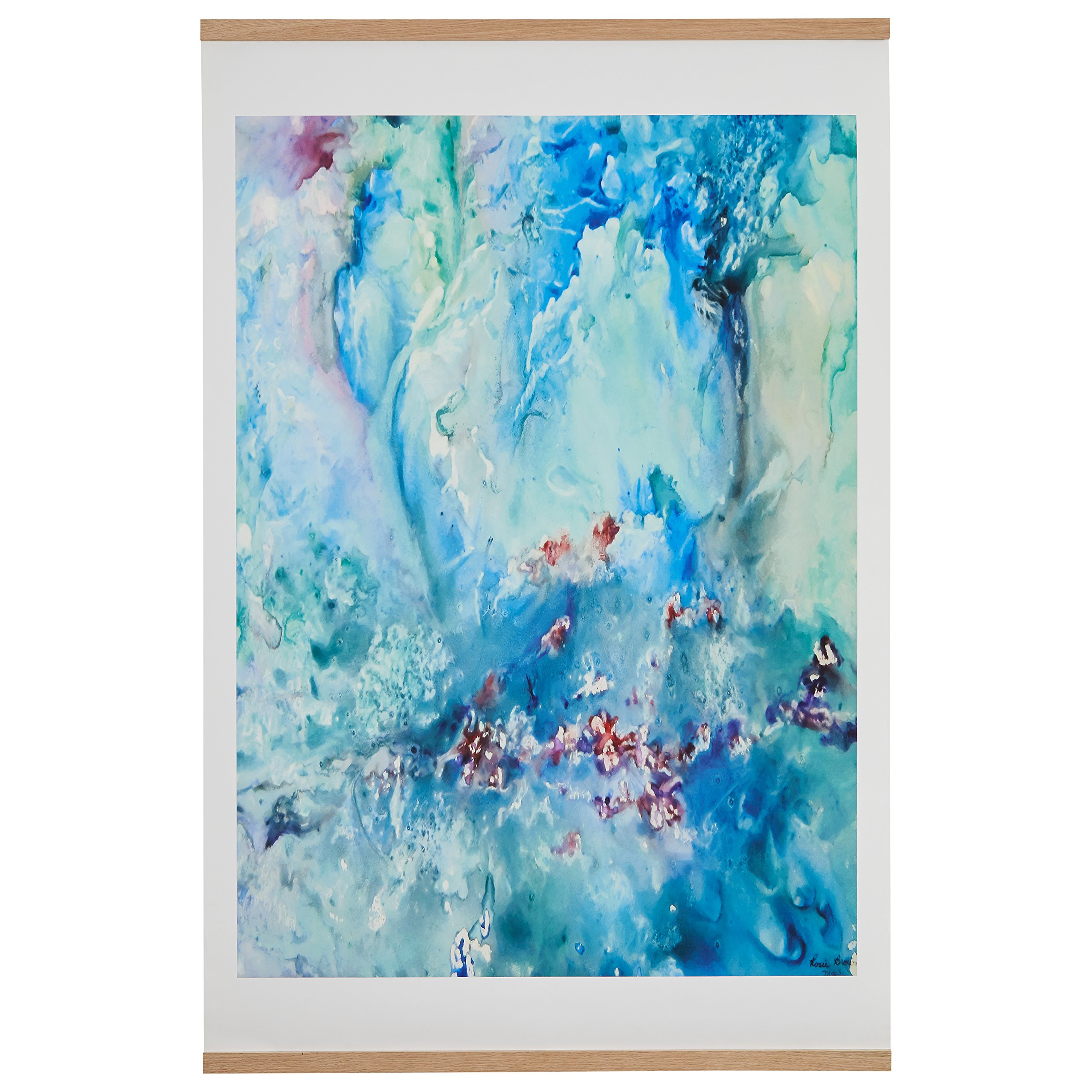 Amazon Brand – Rivet Aqua and Turquoise Abstract Waters Print with Oak Hanger, 40" x 60"
