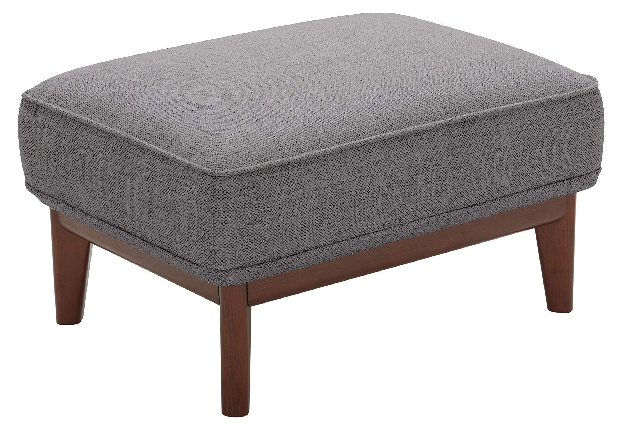 Amazon Brand – Stone & Beam Hillman Mid-Century Ottoman with Wood Base and Legs, 30"W, Fog Gray