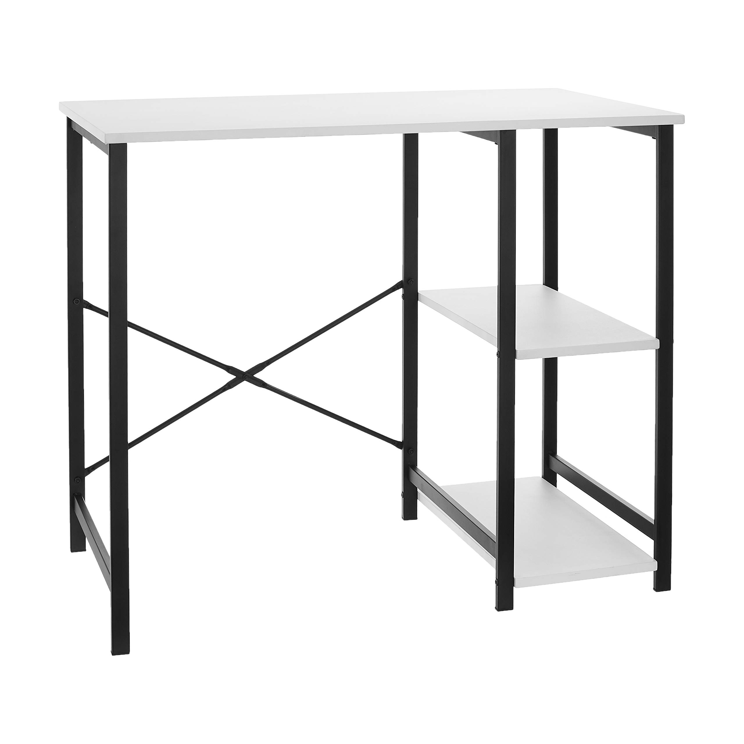 AmazonBasics Classic, Home Office Computer Desk With Shelves, White