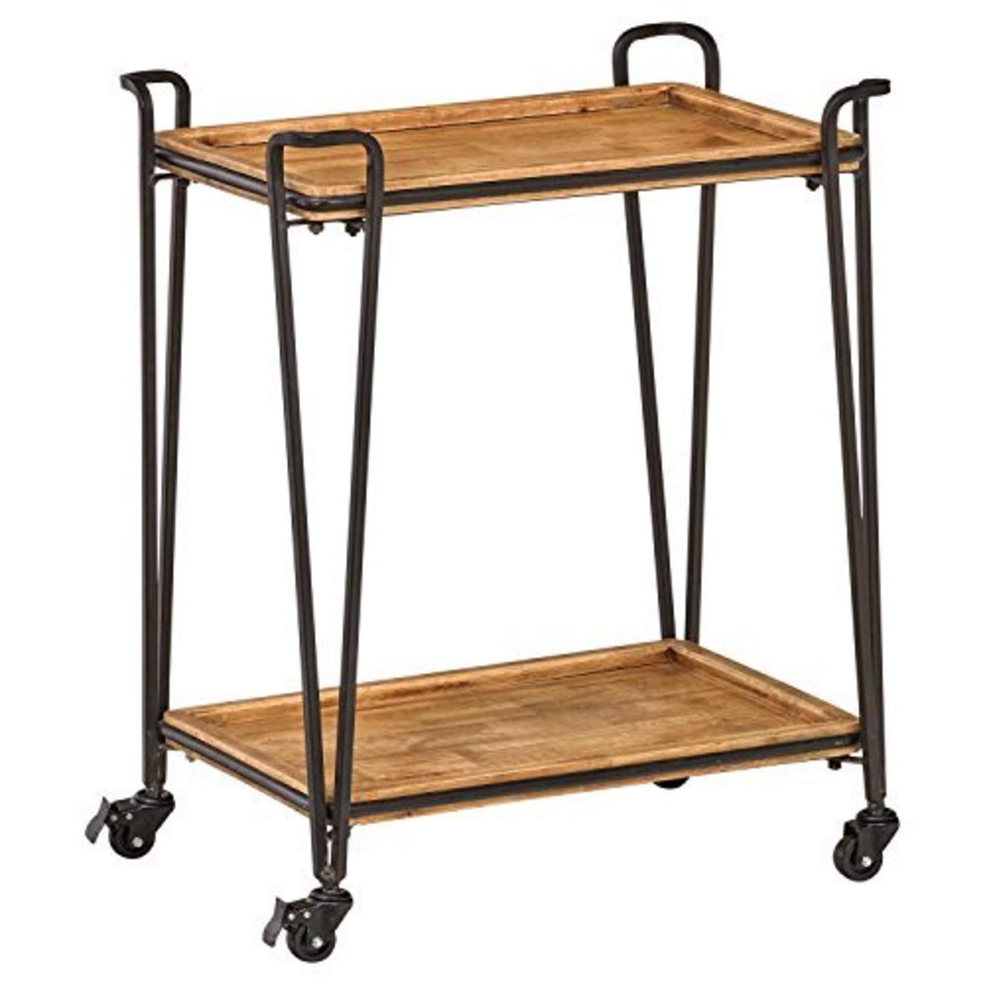 Amazon Brand – Rivet Industrial Modern 4-Post Rolling Bar Cart Table with Wheels, 25.2"W, Natural, Black, Wood, Metal