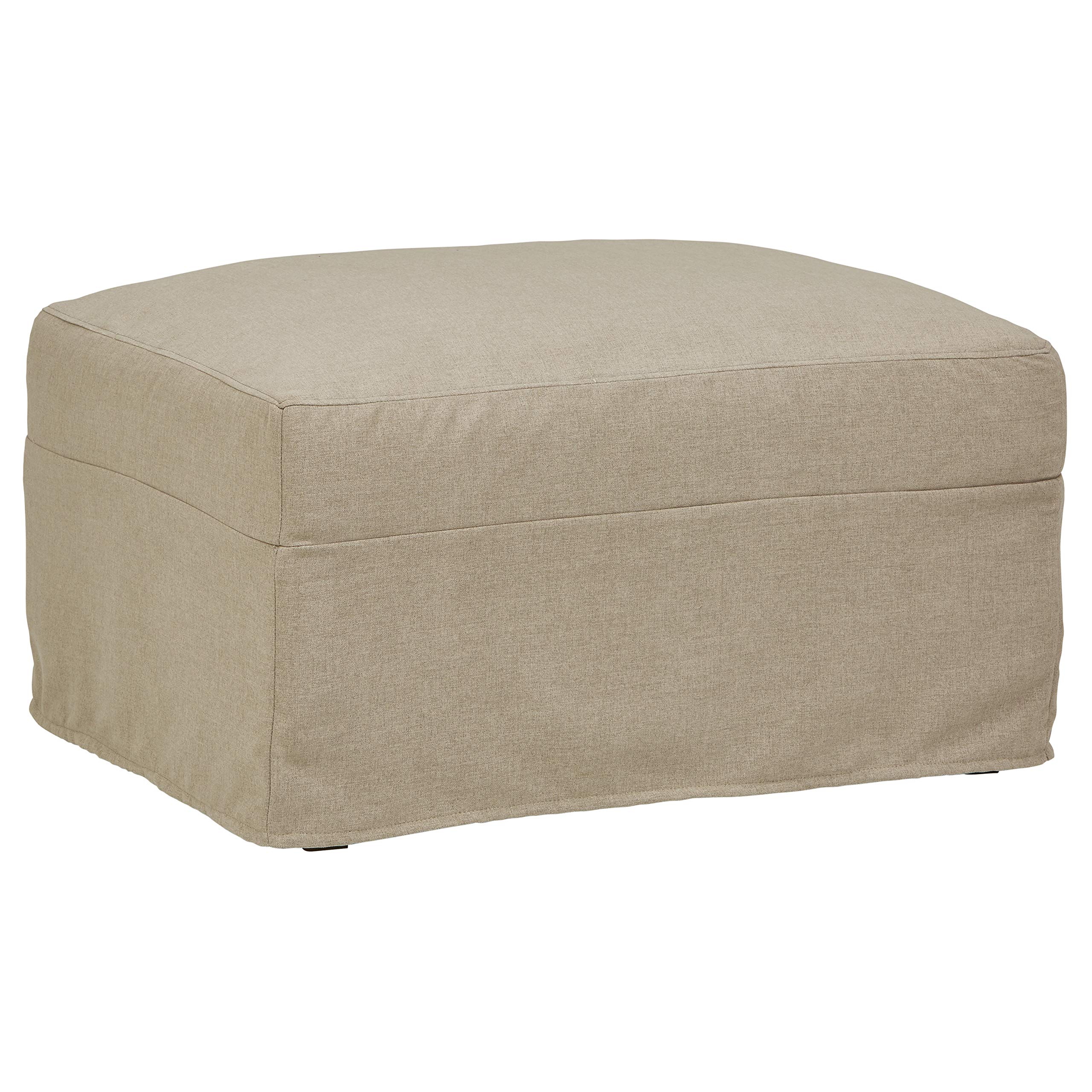 Amazon Brand – Stone & Beam Andover Slipcover Ottoman, 32"W, Dove Fabric