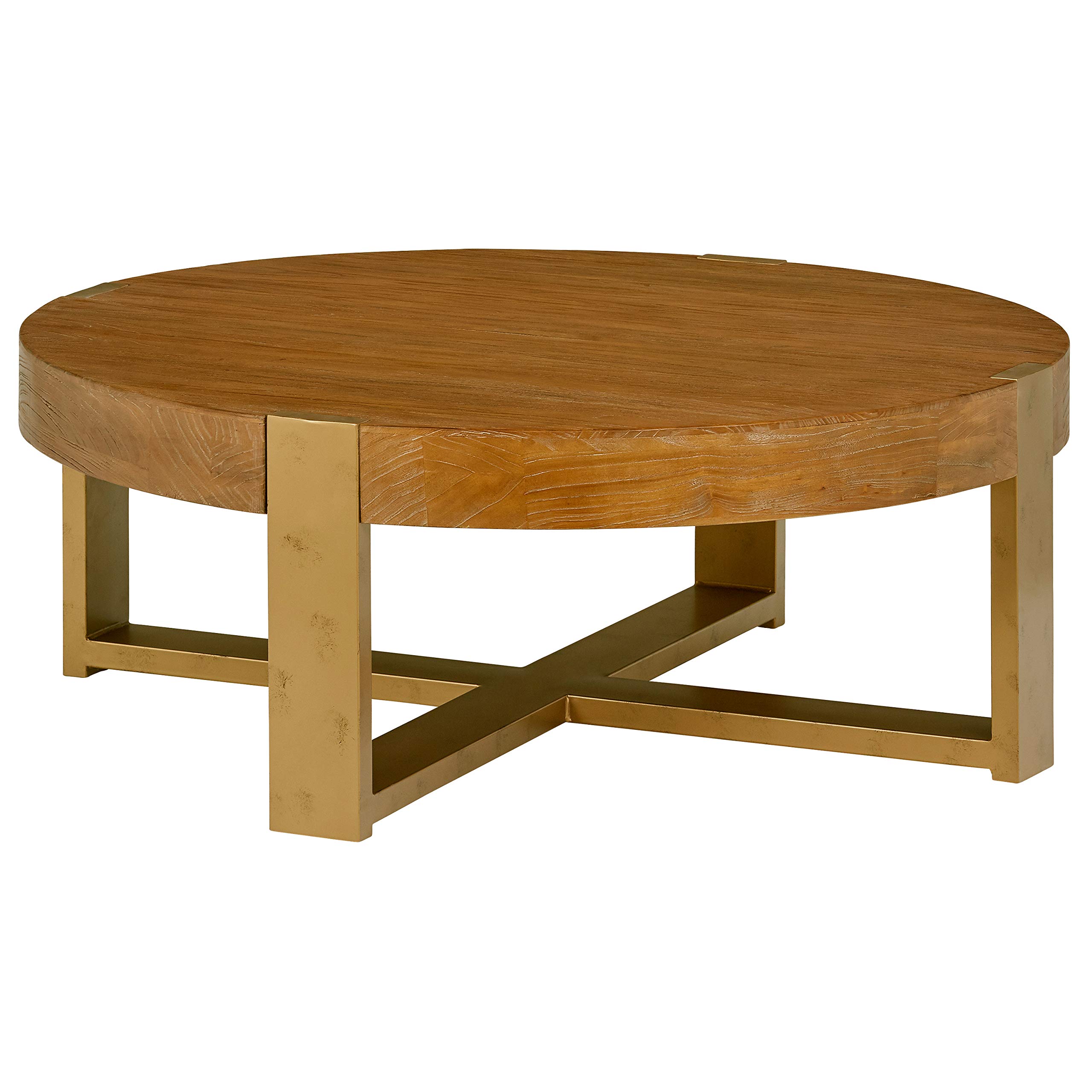 Amazon Brand – Stone & Beam Ryder Industrial Round Coffee Table, 43.3" Diameter, Brushed Natural Antique Copper