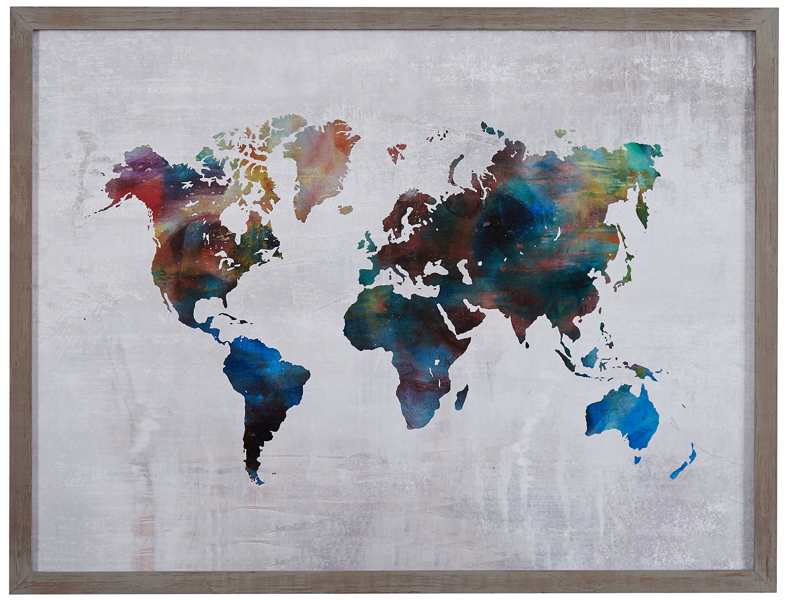 Amazon Brand – Rivet Multi-Colored World Map Print Wall Art in Gray Wood Frame, 20.5" x 16.5"