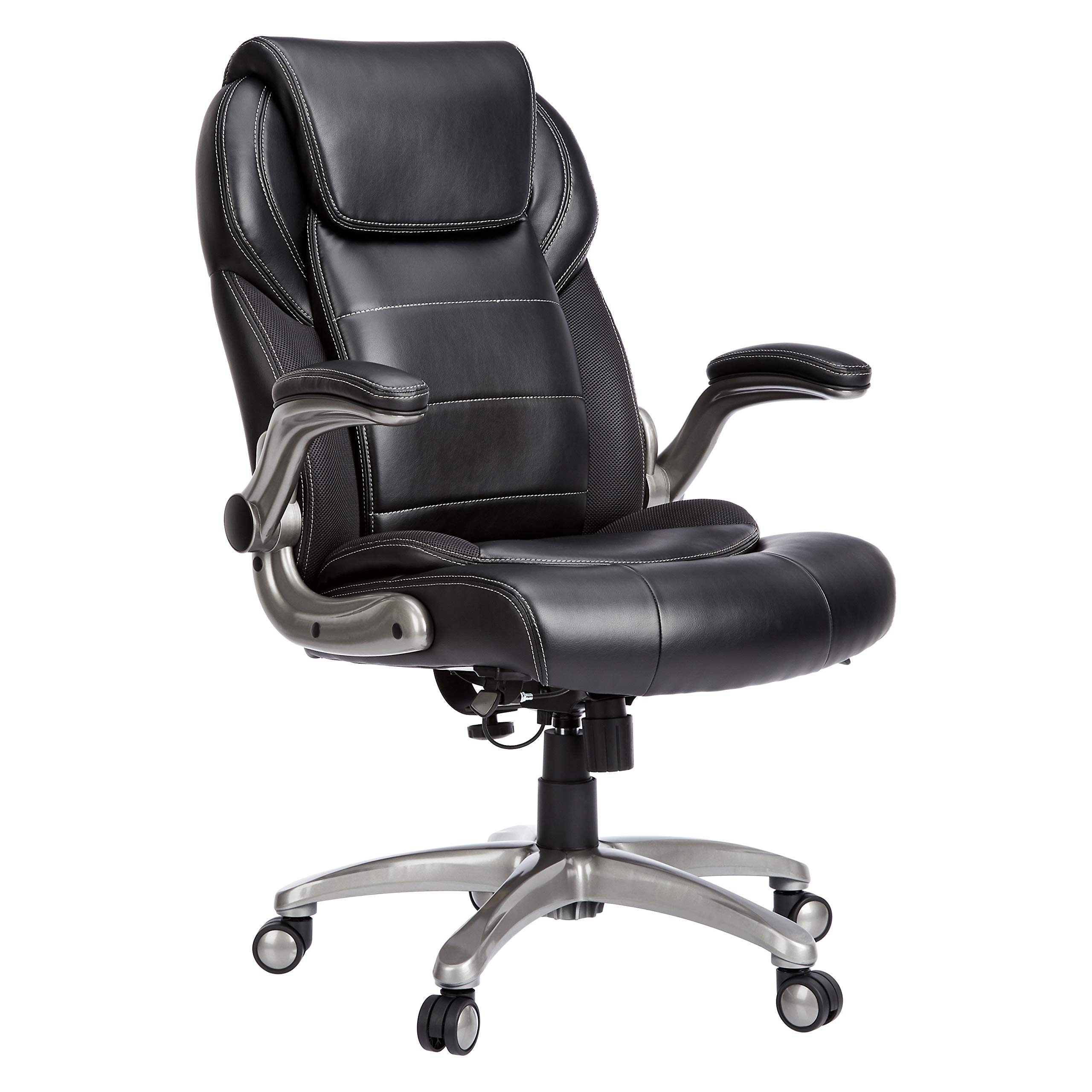 AmazonCommercial Ergonomic High-Back Bonded Leather Executive Chair with Flip-Up Arms and Lumbar Support, Black
