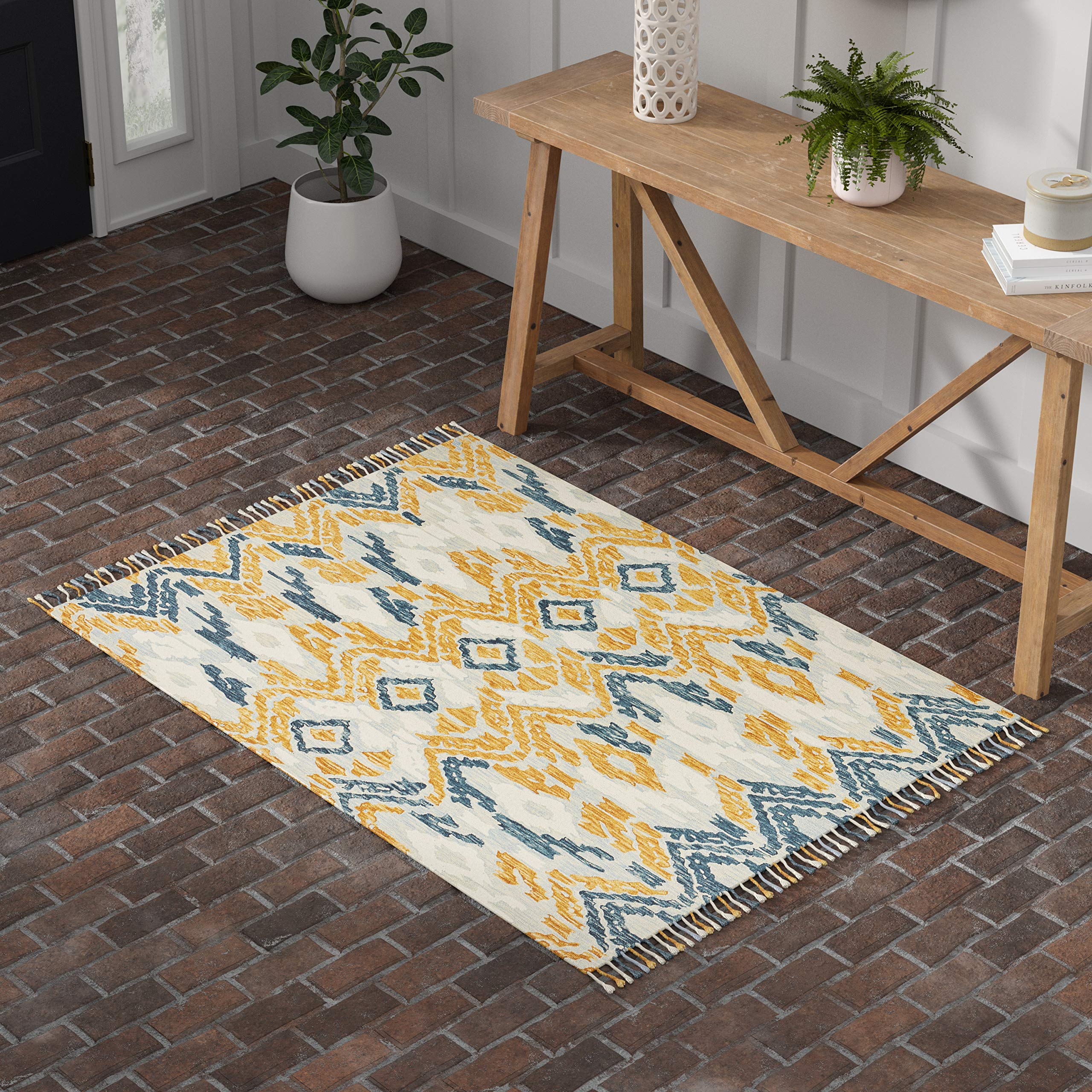 Amazon Brand – Stone & Beam Modern Global Ikat Wool Area Rug, 4 x 6 Foot, Blue