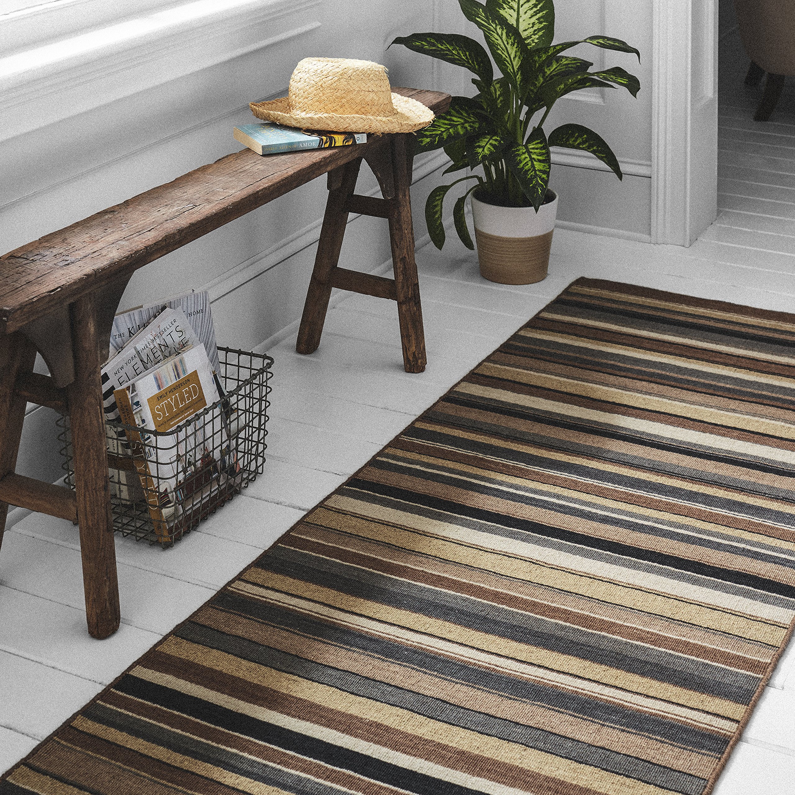 Amazon Brand – Stone & Beam Contemporary Striped Runner Rug, 2' 6" x 8', Beige