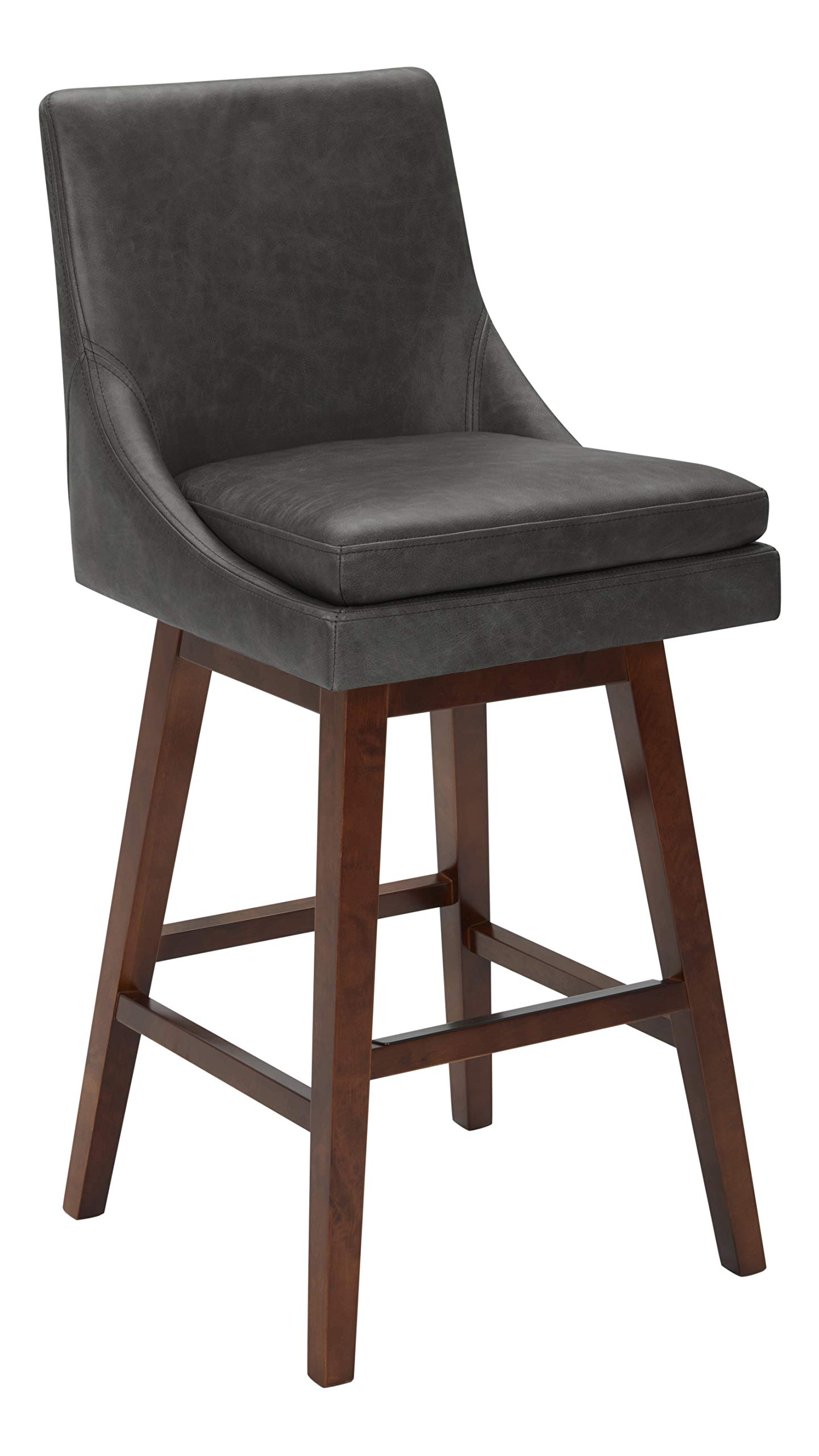 Amazon Brand – Stone & Beam Alaina Contemporary Leather High-Back Swivel Seat Bar Stool, 43"H, Black