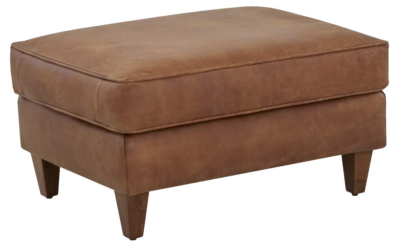 Amazon Brand – Stone & Beam Leila Leather Ottoman, 34"W, Saddle