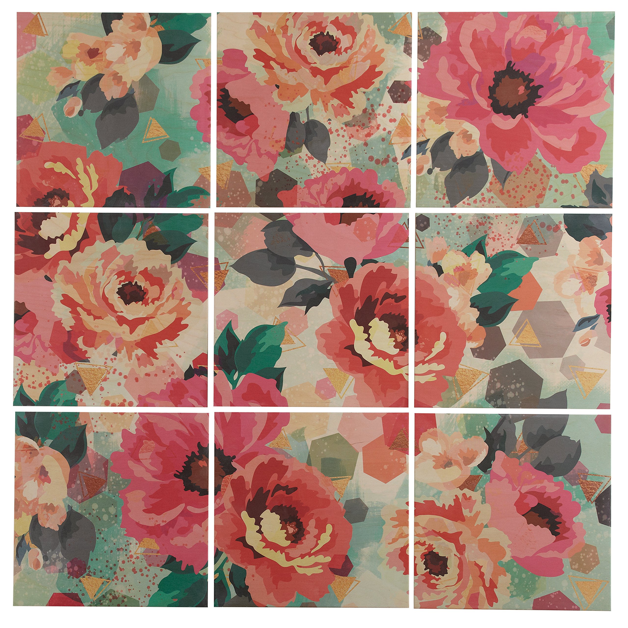 Amazon Brand – Rivet 9-Piece Pastel Floral Art Mural on Wood, 60" x 60"