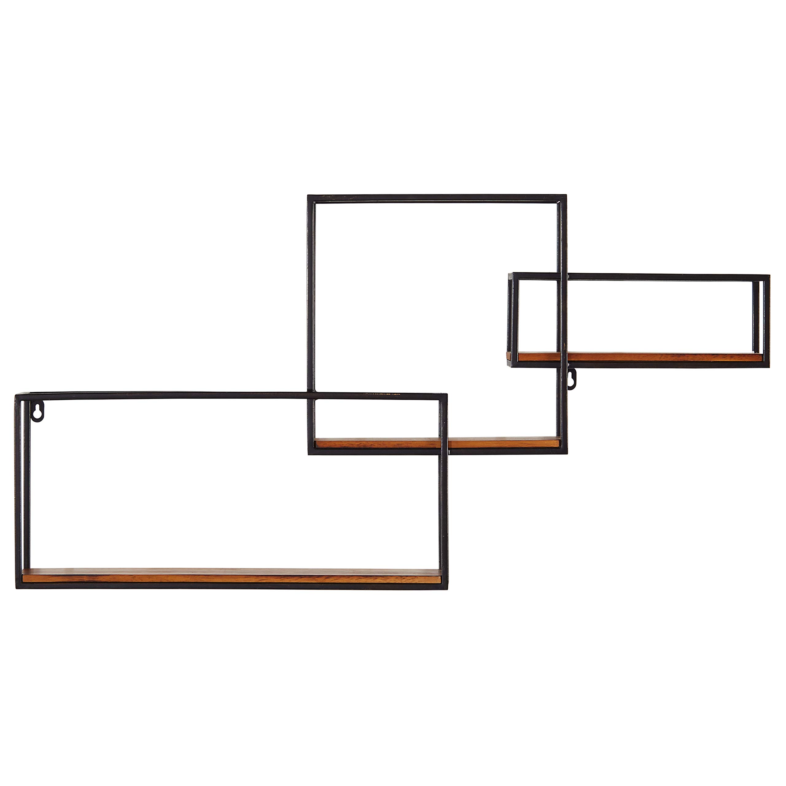 Amazon Brand – Rivet Contemporary Cubic Iron 3-Shelf Floating Unit - 18.11"H, Black and Natural Wood