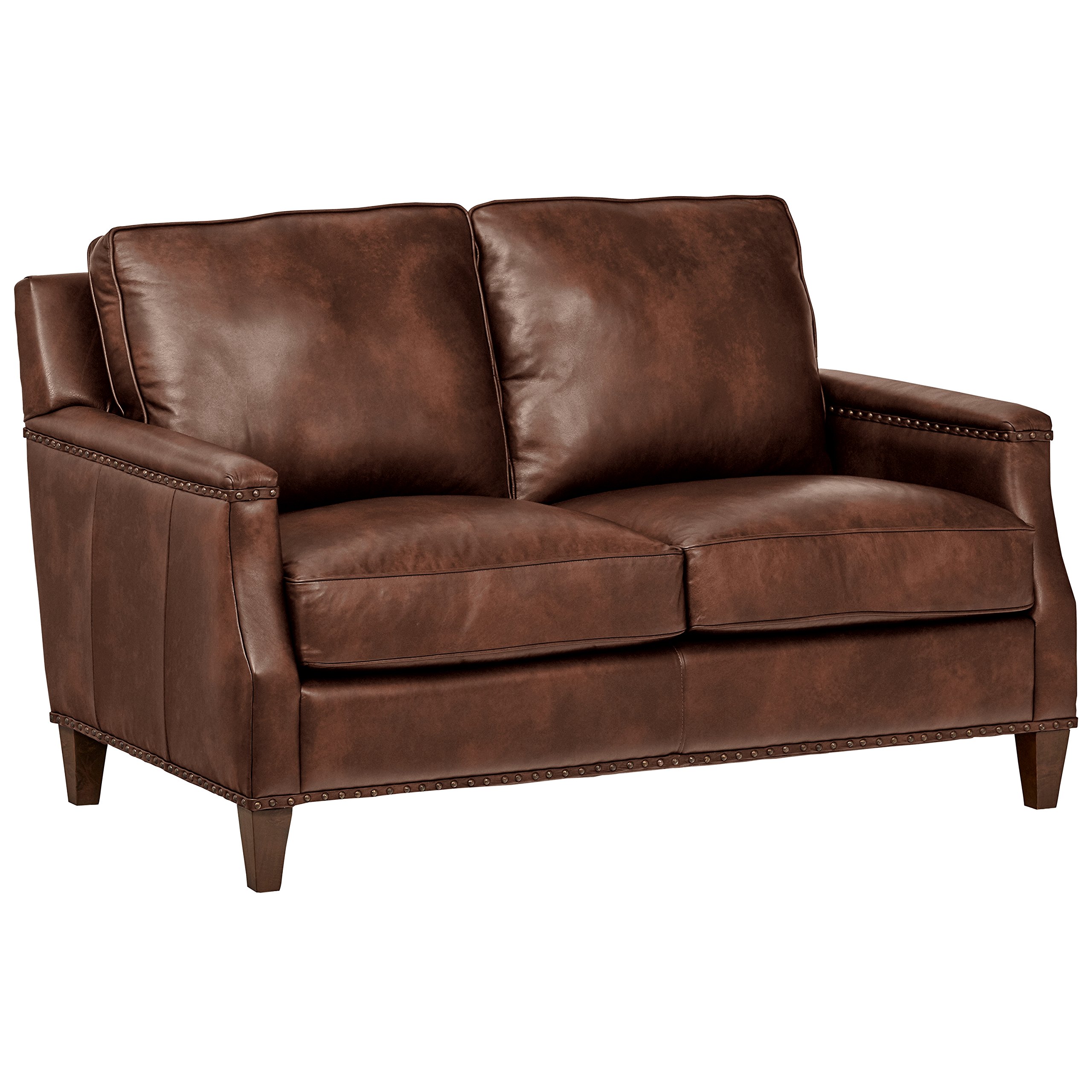 Amazon Brand – Stone & Beam Marin Leather Studded Loveseat, 60"W, Walnut
