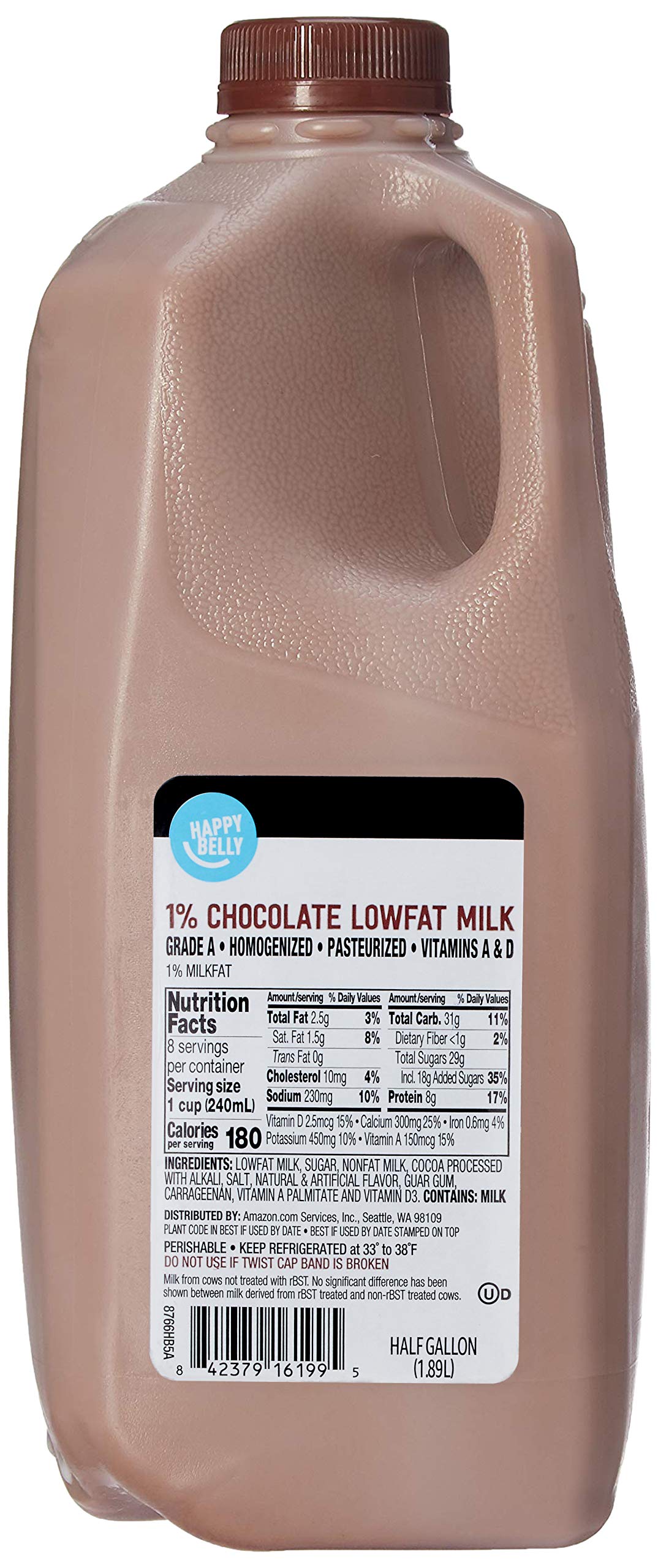 Amazon Brand - Happy Belly 1% Low Fat Chocolate Milk, Half Gallon, 64 Ounces