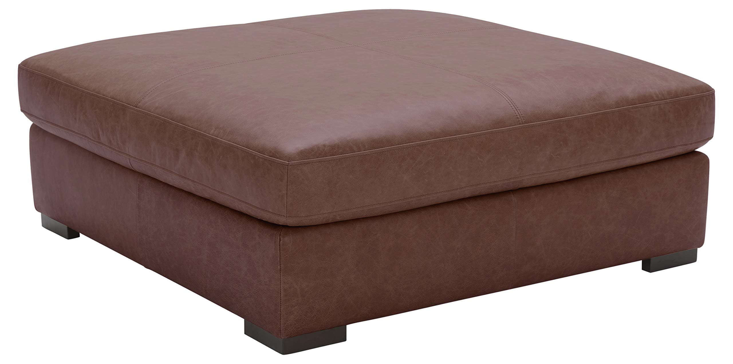 Amazon Brand – Stone & Beam Lauren Down Filled Oversized Leather Ottoman with Hardwood Frame, 46.5"W, Dark Brown