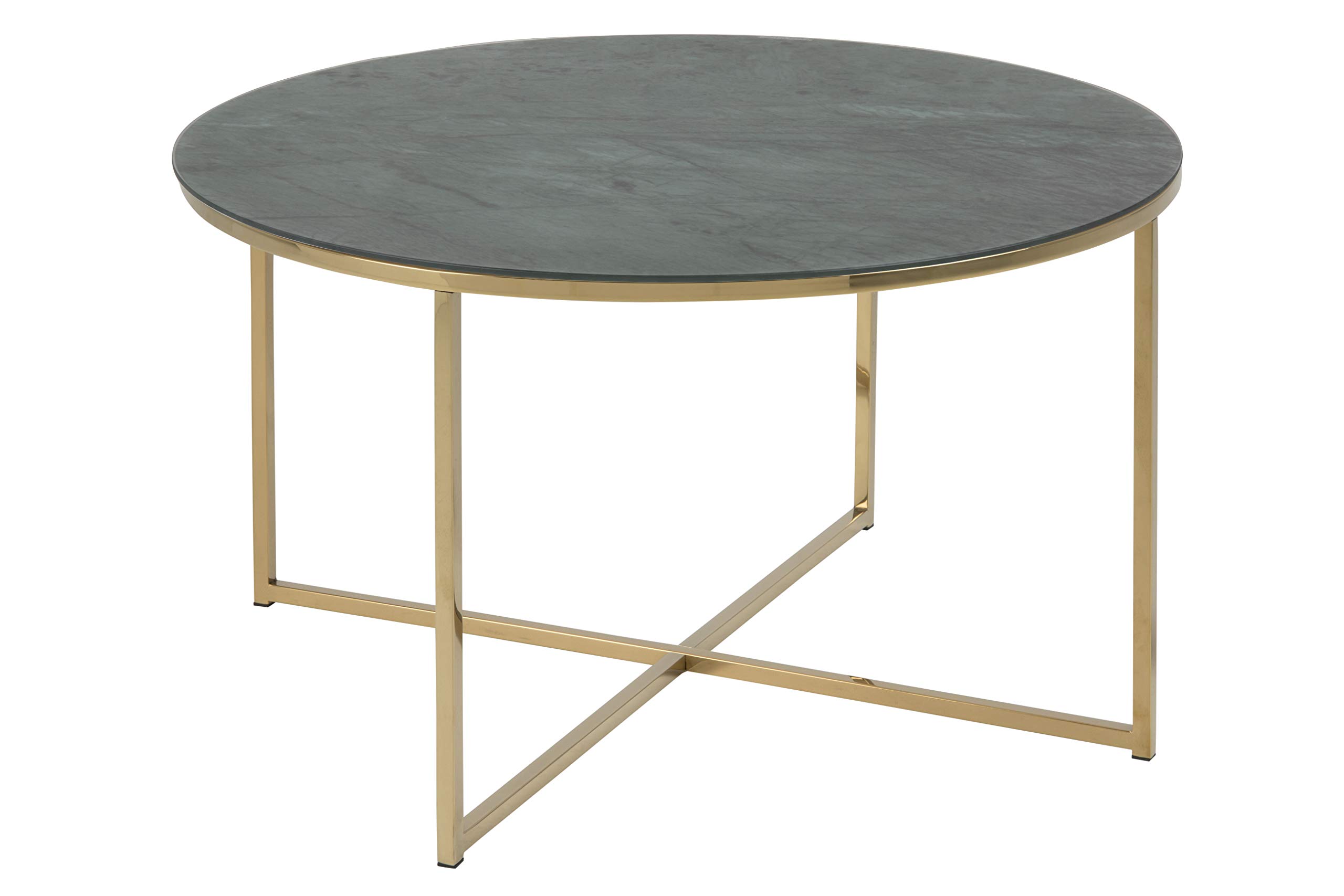 Amazon Brand - Movian Rom Round Coffee Table, 80 x 80 x 45 cm , Glass Top with Grey/Green Marble Effect/Metal Frame
