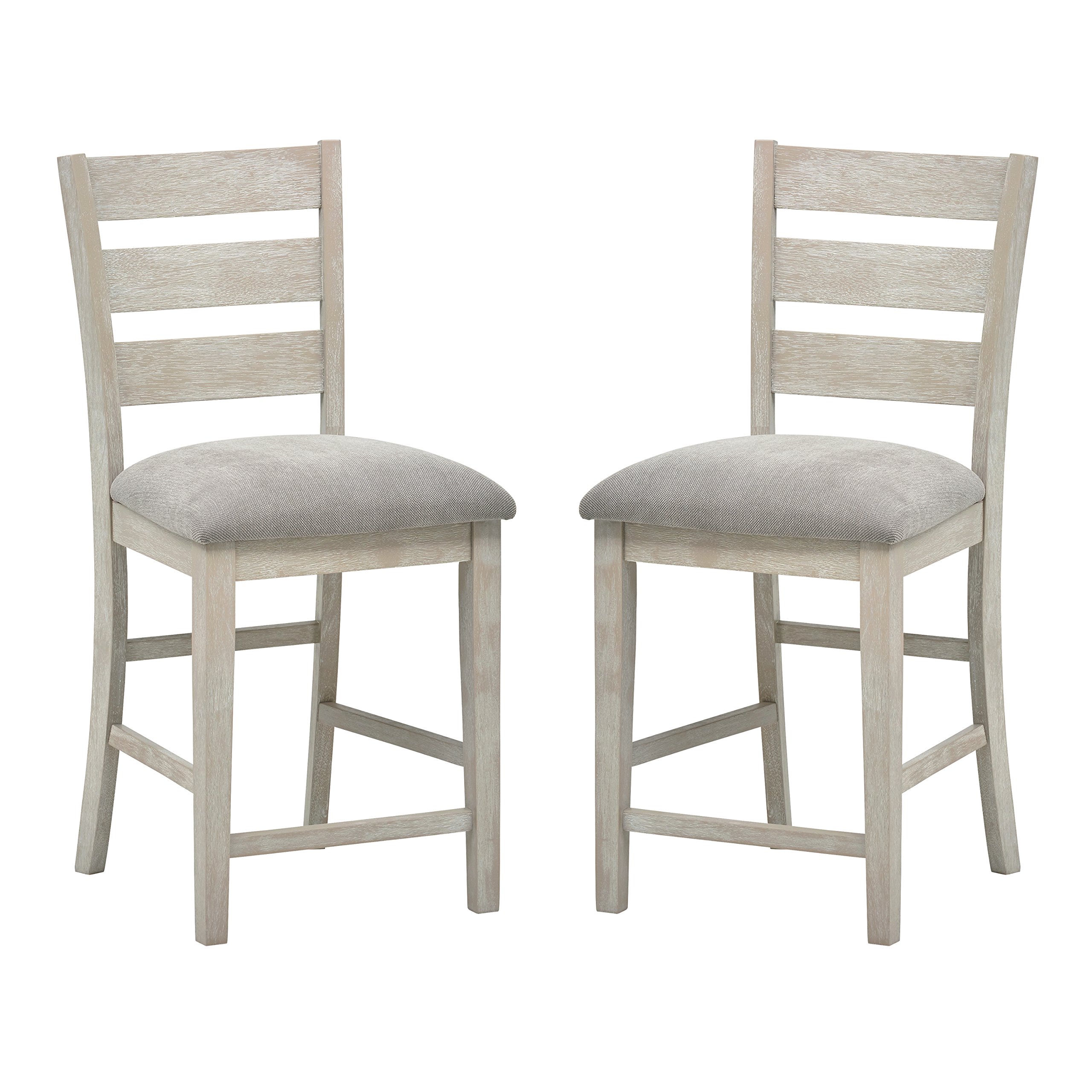 Amazon Brand – Stone & Beam Modern Farmhouse Kitchen Counter-Height Wood Stools, Set of 2, 40.5"H, Distressed Grey