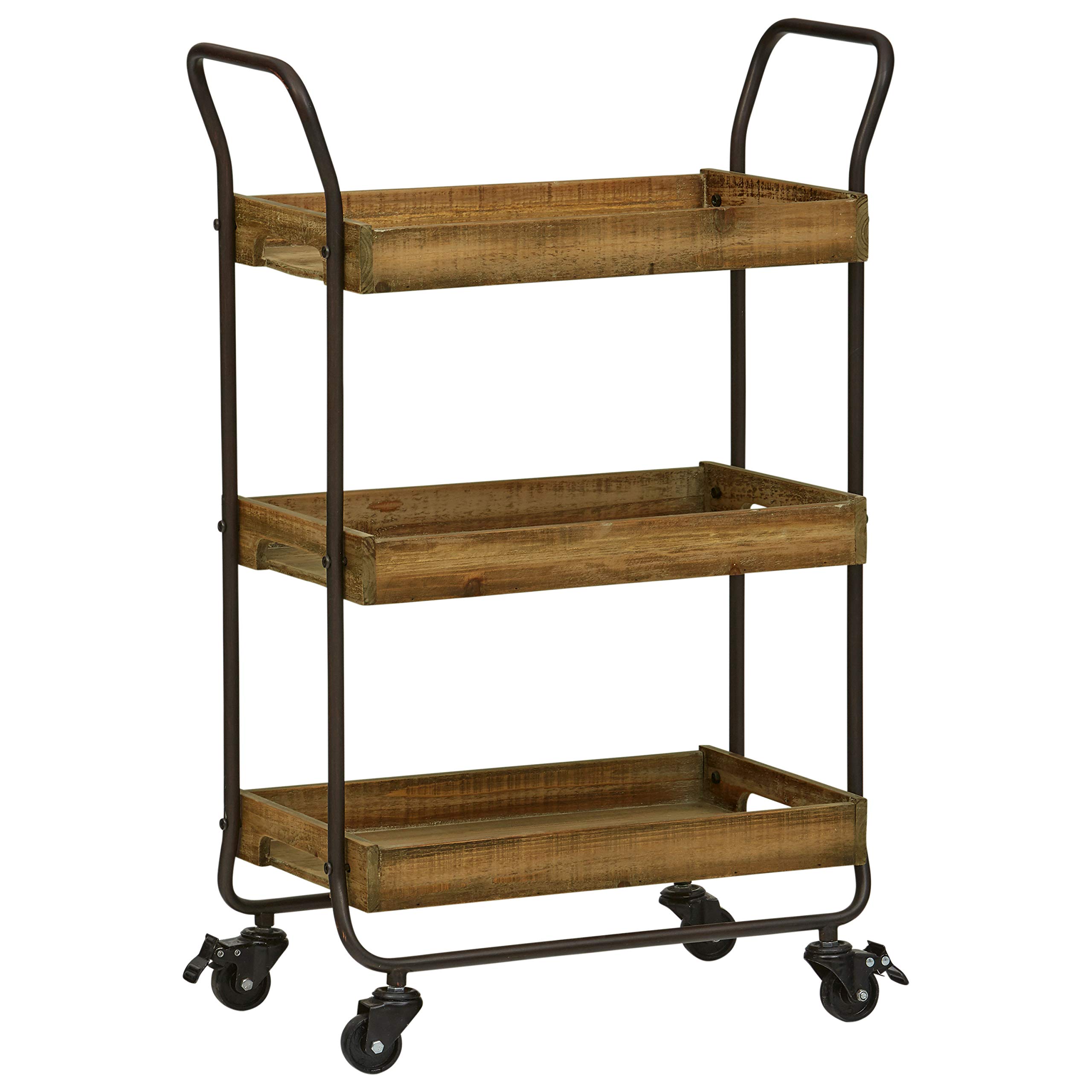 Amazon Brand – Stone & Beam Rustic Serving Bar Cart with Wheels, 22.83"W, Black, Natural and Dark Metal
