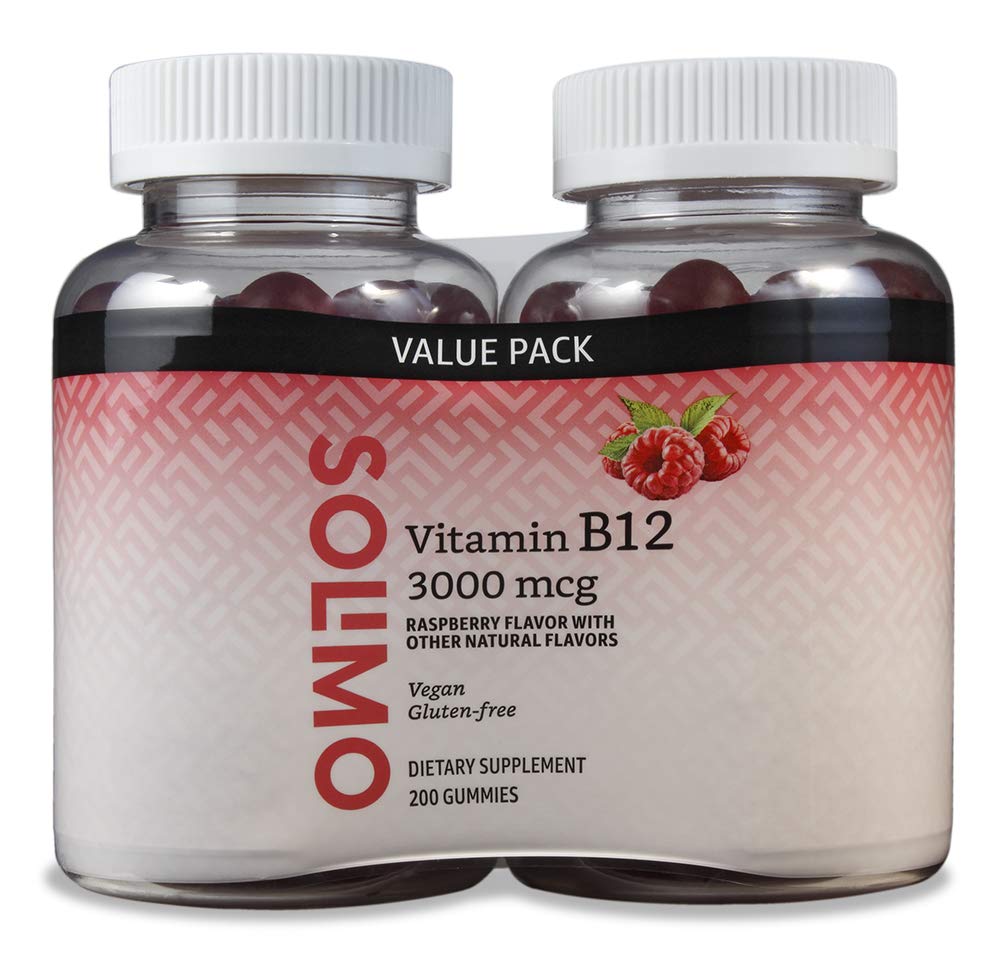 Amazon Brand - Solimo Vitamin B12 3000 mcg, 100 Gummies, 2 Gummies per Serving (Pack of 2)