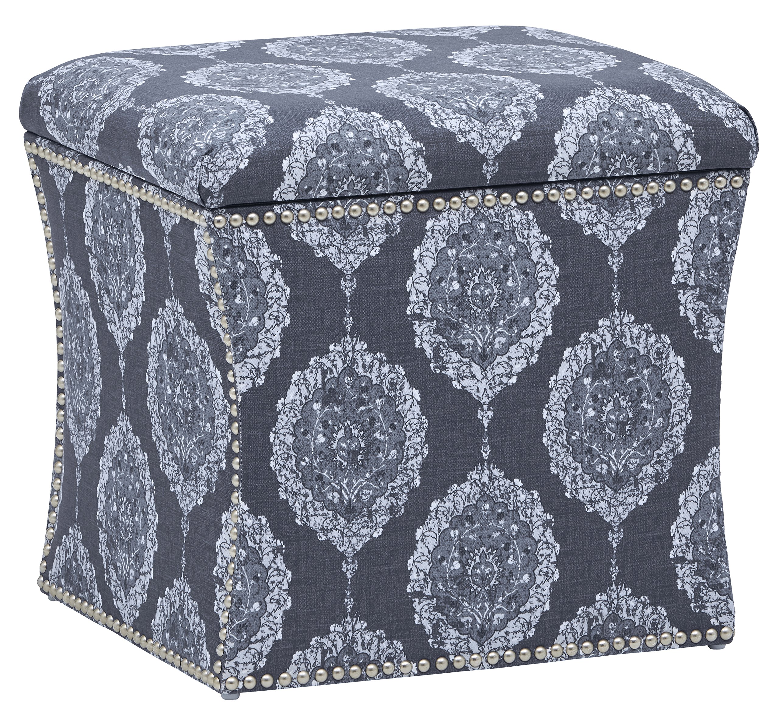 Amazon Brand – Stone & Beam Truve Modern Studded Ottoman, 19"W, Damask Navy