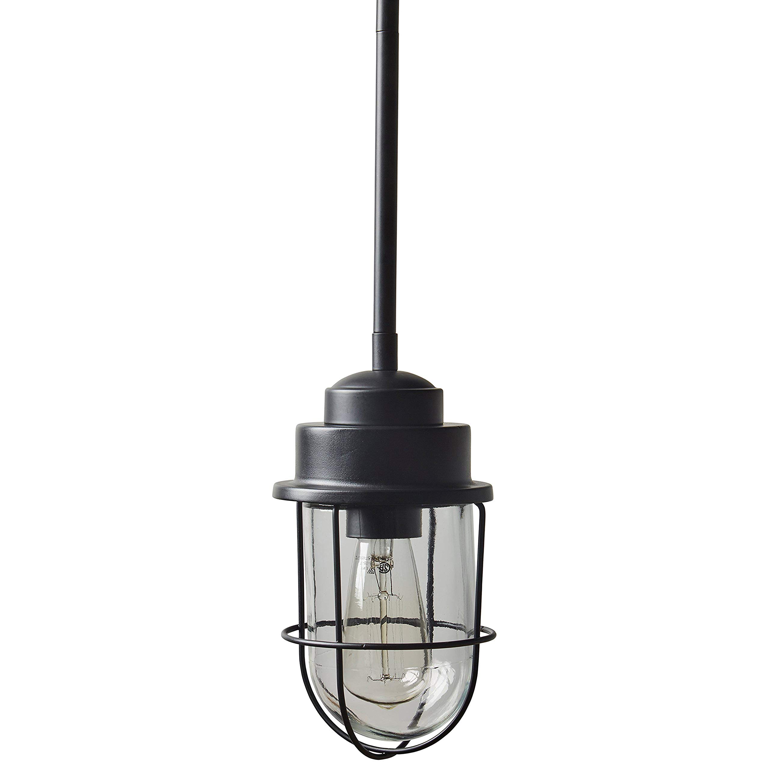 Amazon Brand – Stone & Beam Jordan Industrial Farmhouse Ceiling Single Pendant Cage Fixture With Light Bulb - 4.8 x 4.8 Inches, 10.75 x 58.75 Inch Cord, Black
