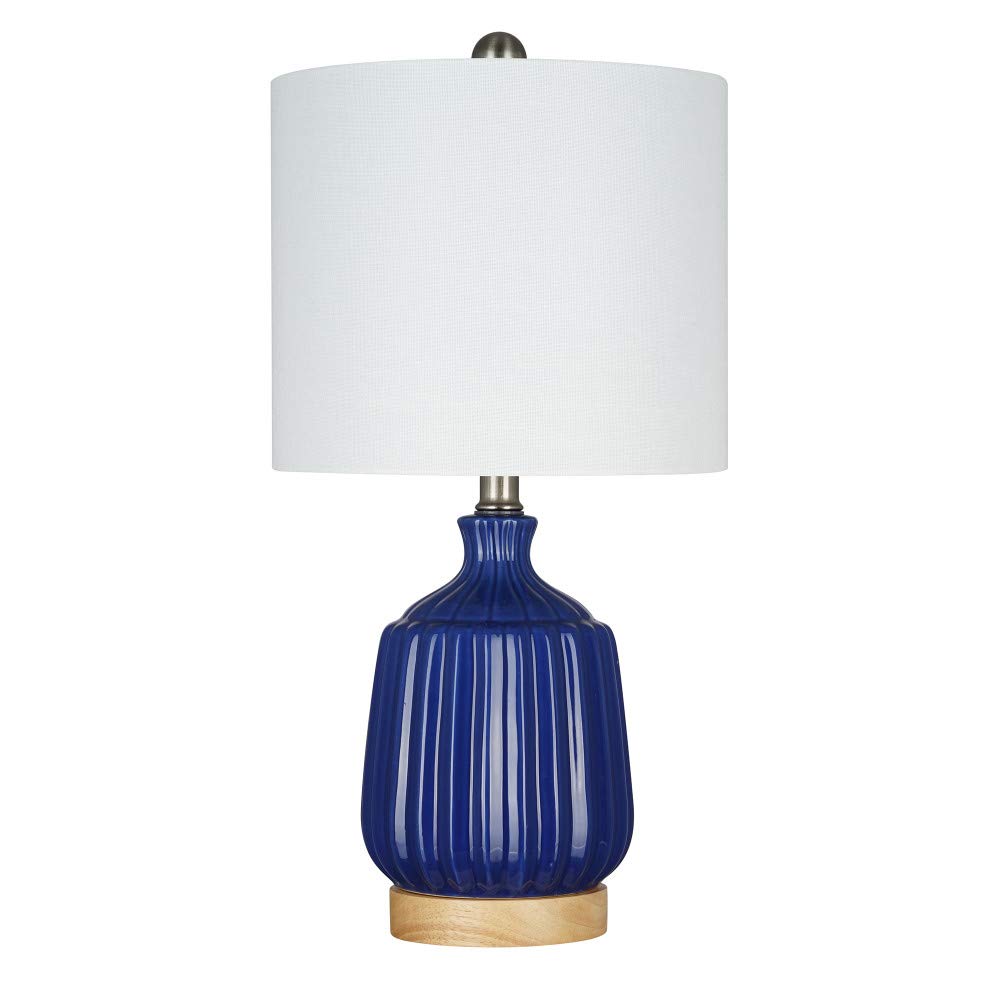 Amazon Brand – Stone & Beam Contemporary Ceramic Table Lamp With Real Wood Base, LED Bulb Included, 19.75"H, Blueprint Blue